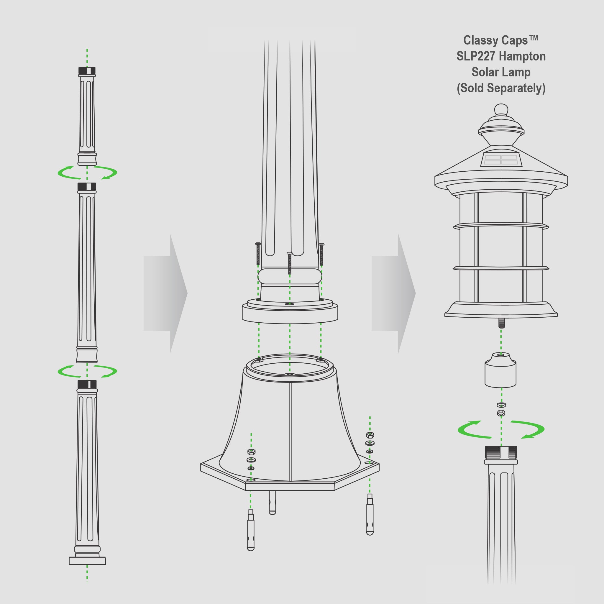Lámpara solar Hampton de aluminio negro con base de poste de luz