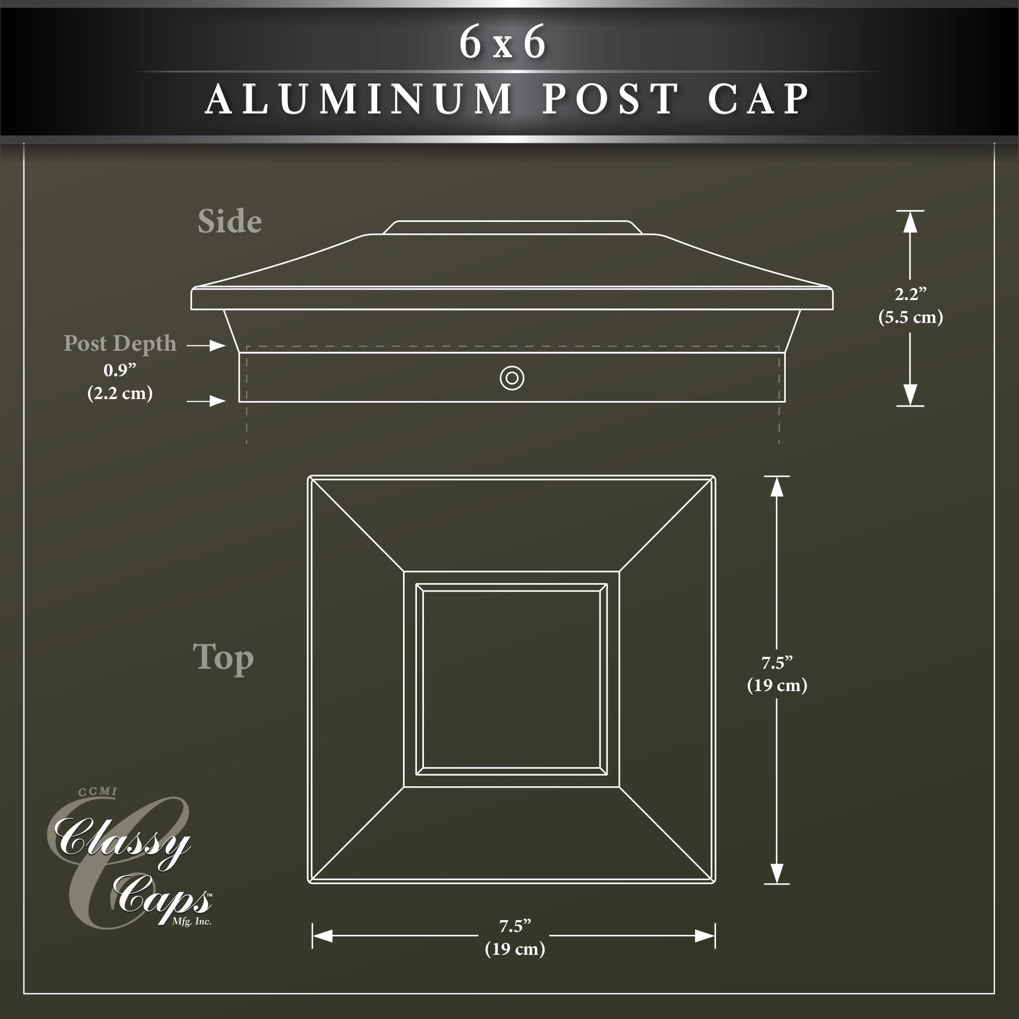 6x6 Aluminum Post Cap - Black