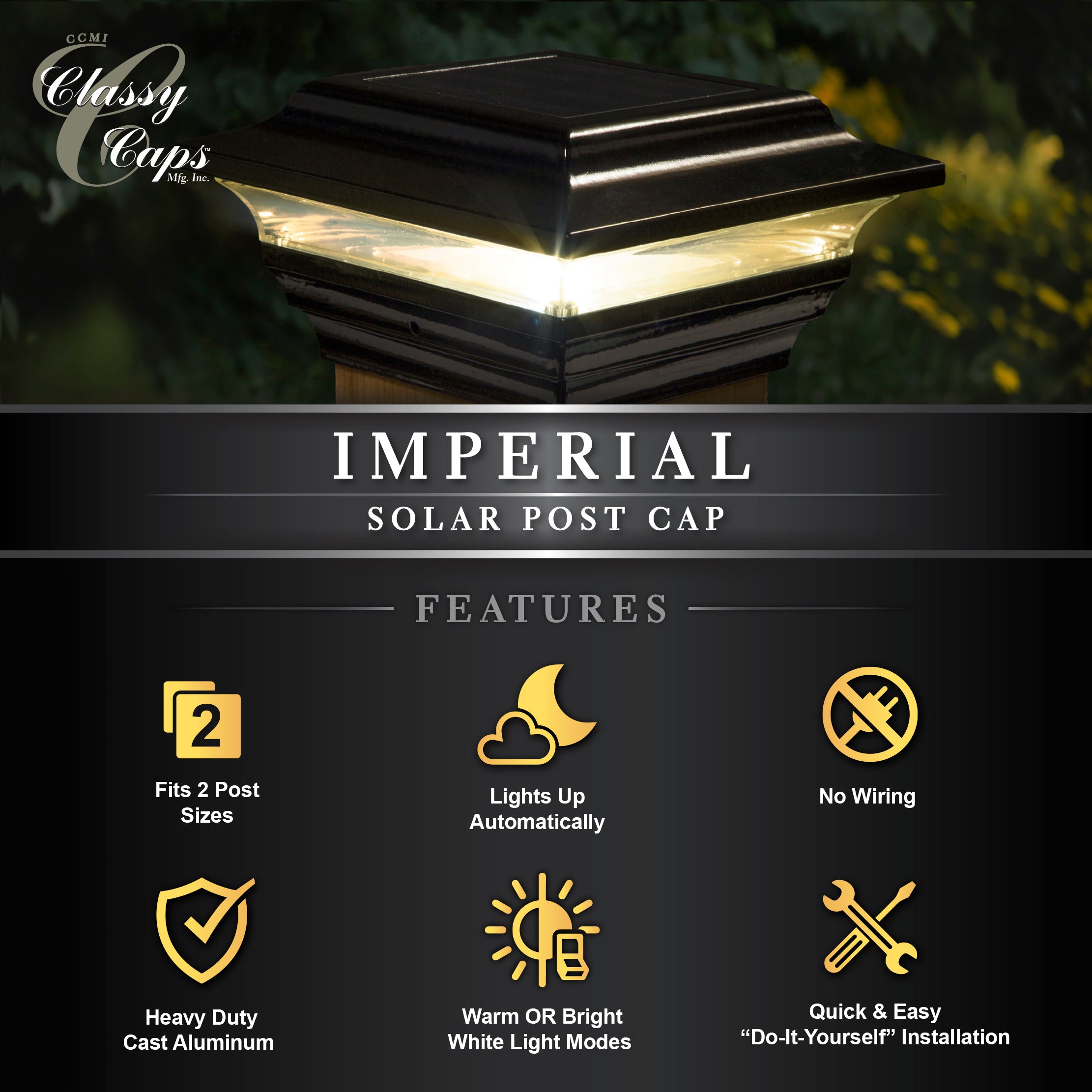 Capuchon de Poteau Solaire Impérial - Noir SL211B