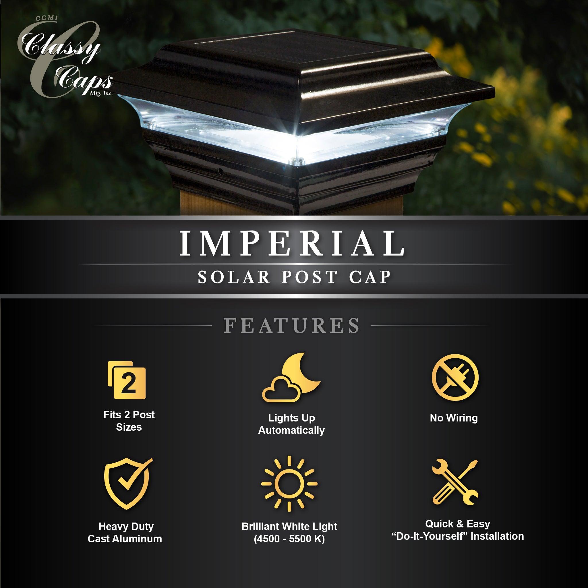 Imperial Solar Post Cap - Black With 4.5" X 4.5" Adaptor - Classy Caps Mfg. Inc.