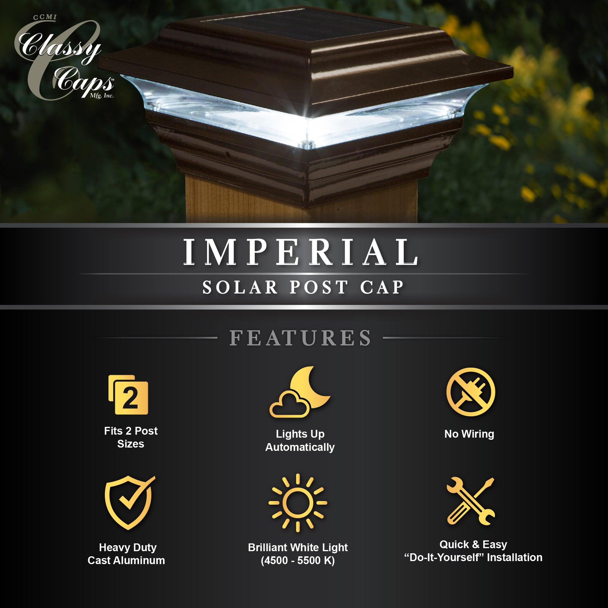Imperial Solar Post Cap - Bronze With 4.5"x4.5" Adaptor - Classy Caps Mfg. Inc.