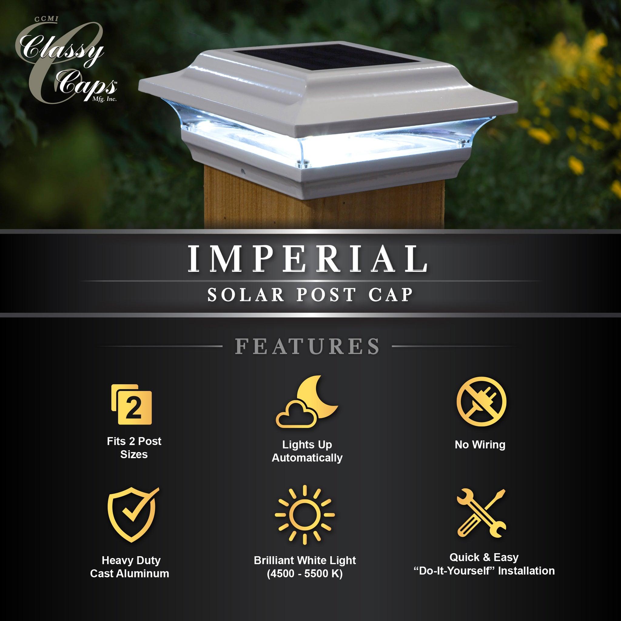Imperial Solar Post Cap - White With 4.5"x4.5" Adaptor - Classy Caps Mfg. Inc.