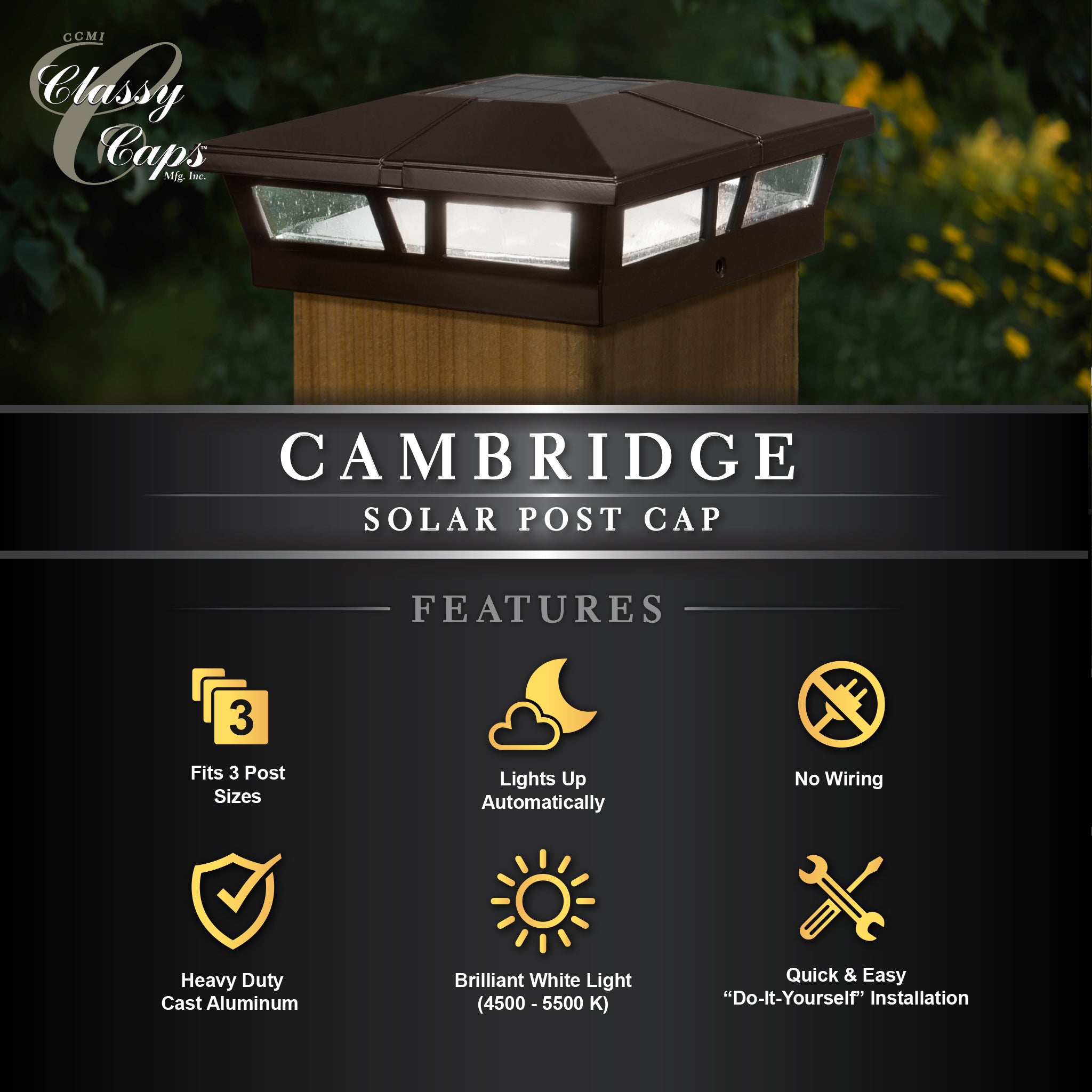 Capuchon de Poteau Solaire Cambridge - Brun