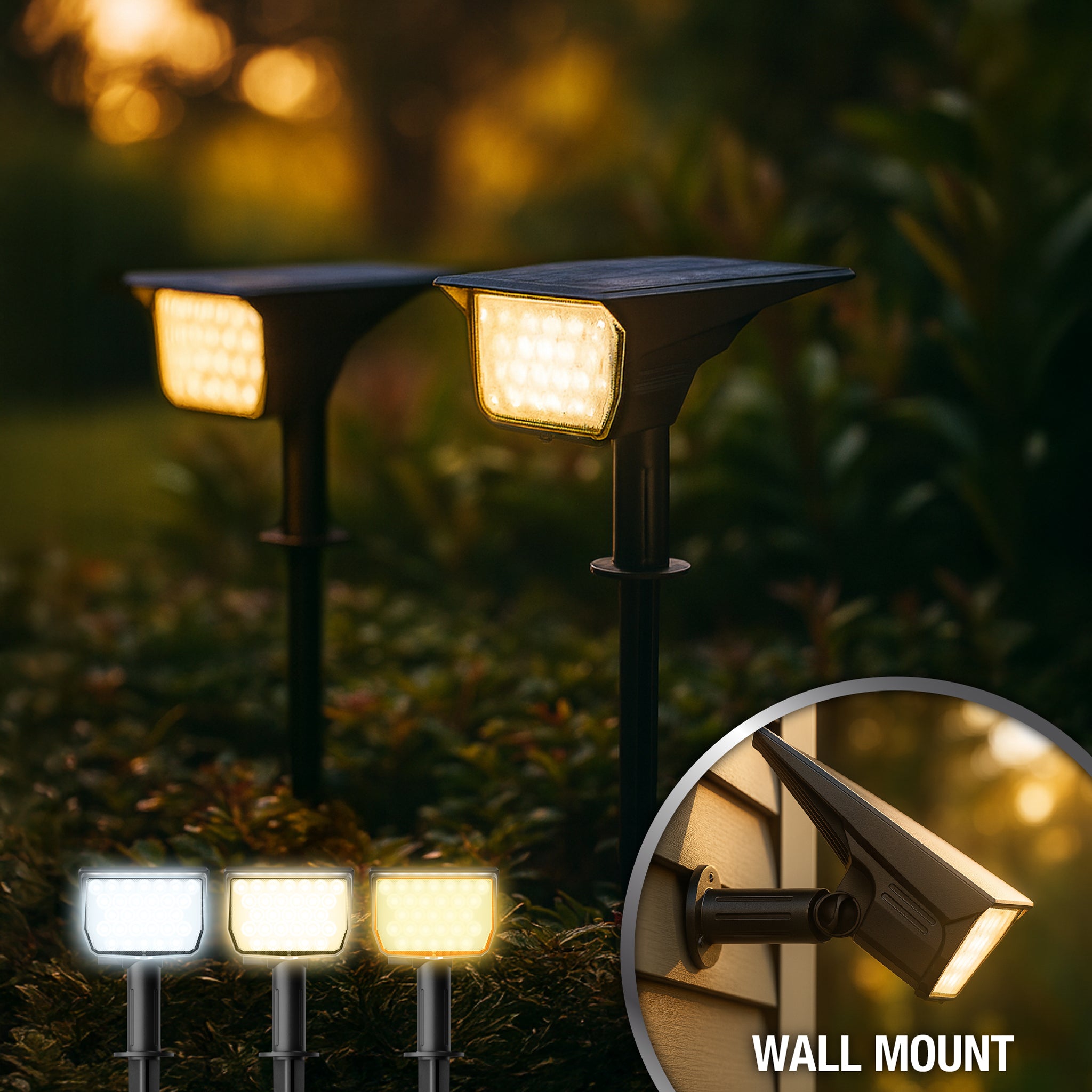 Solar Multi-Purpose Floodlight - Ground & Wall Mount (2-PACK)