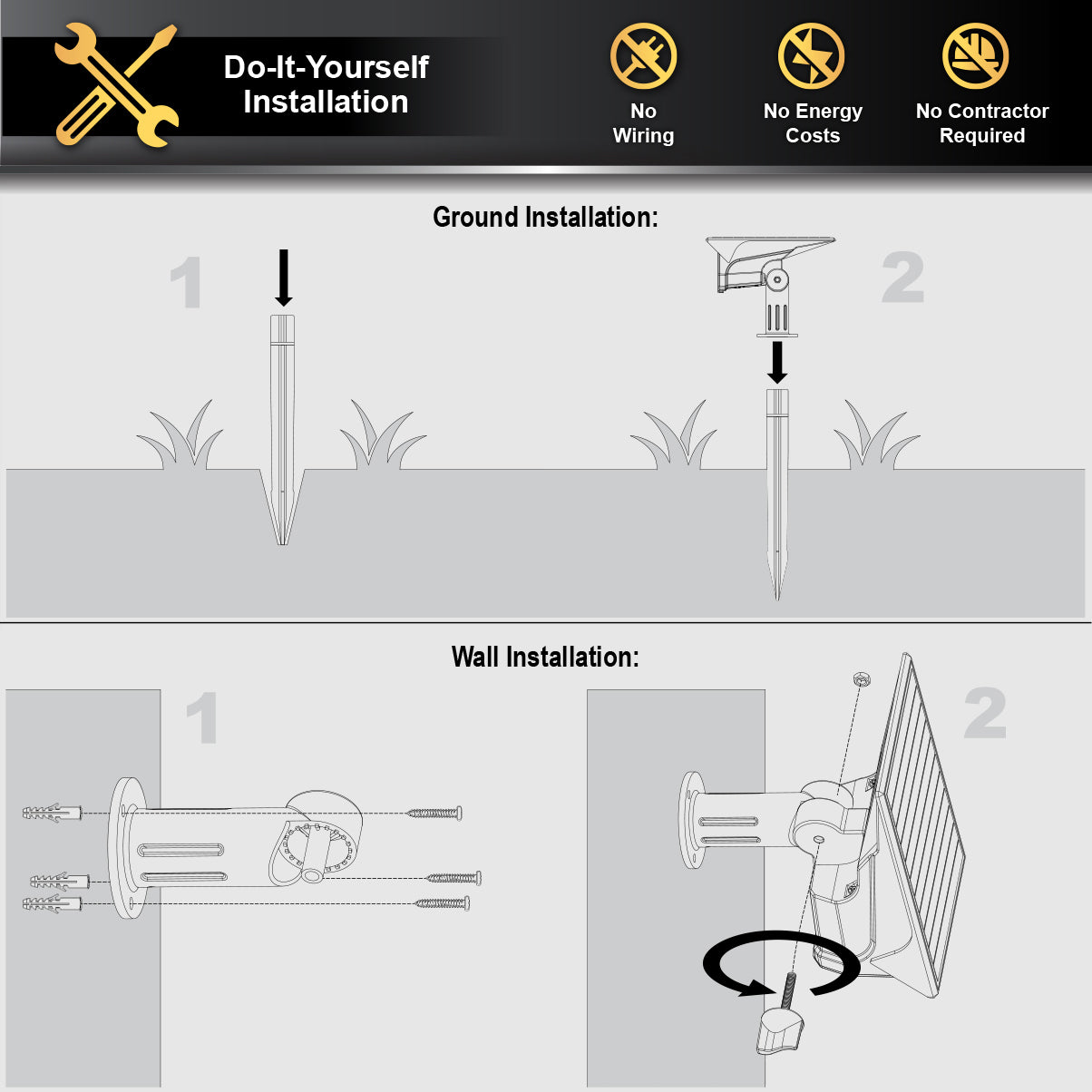 Solar Multi-Purpose Floodlight - Ground & Wall Mount (2-PACK)