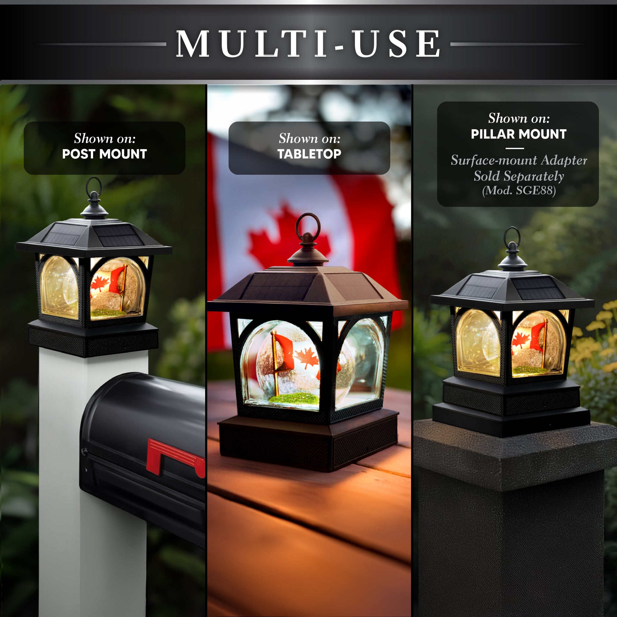 Solar Canadian Patriot Table Lantern/Post Cap