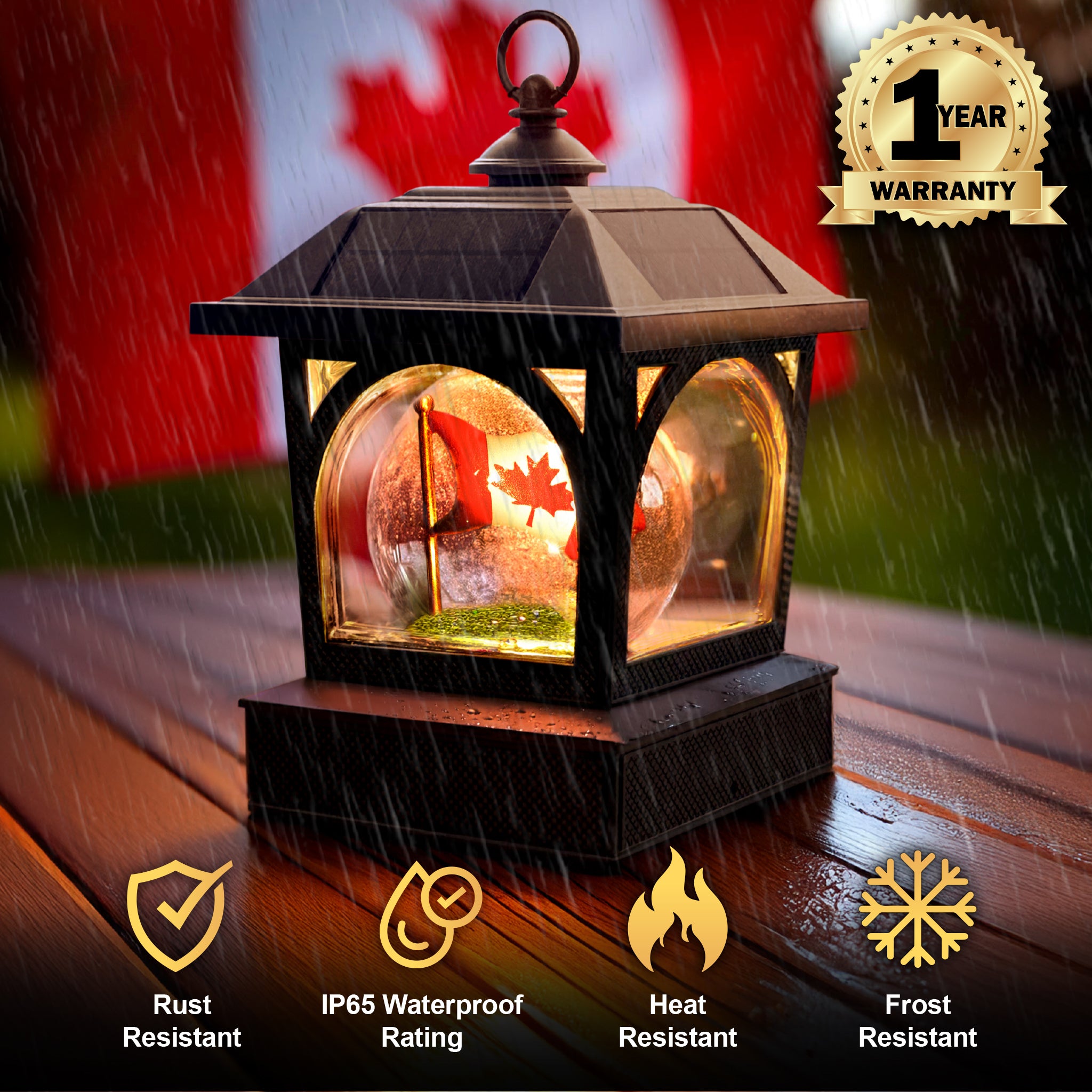 Solar Canadian Patriot Table Lantern/Post Cap