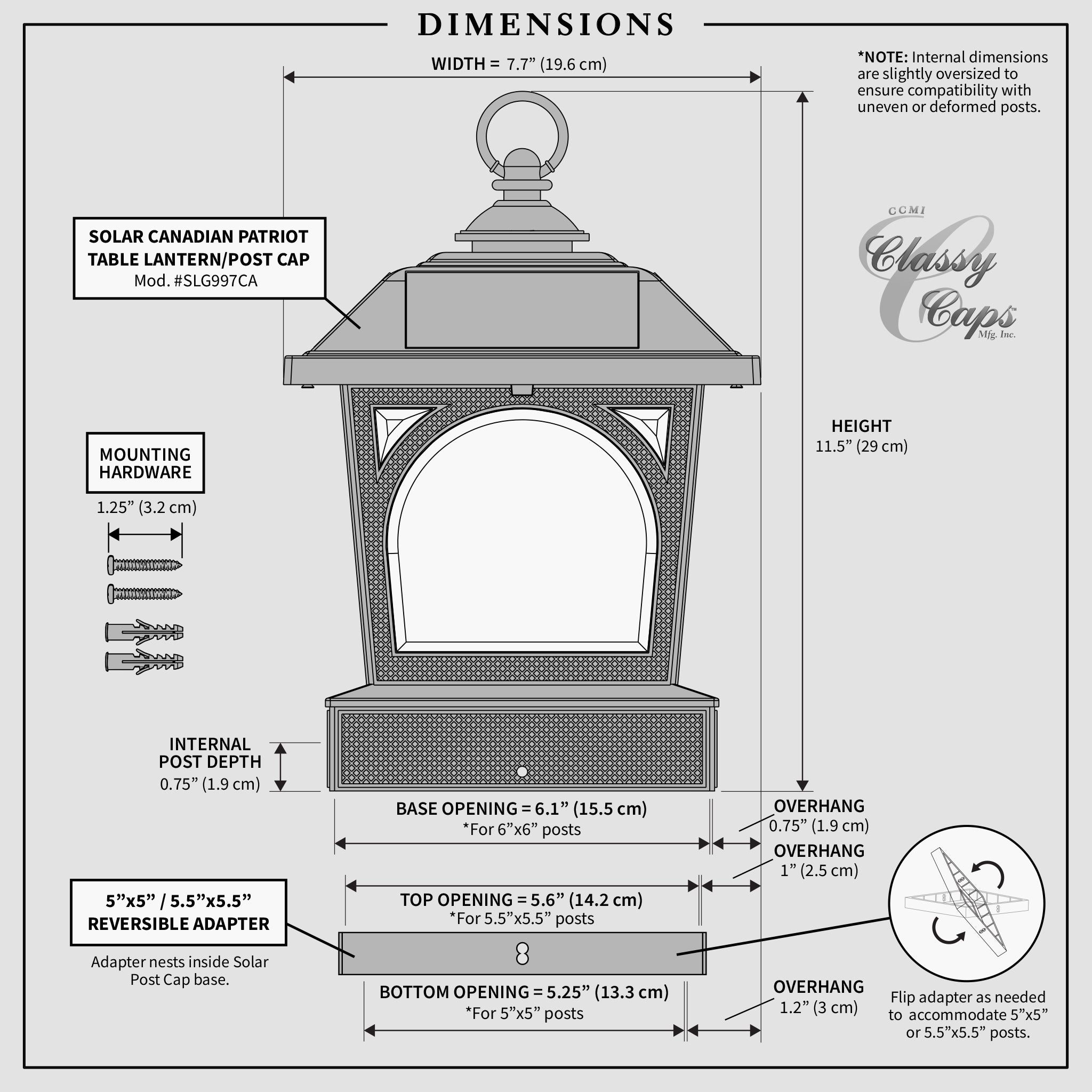 Solar Canadian Patriot Table Lantern/Post Cap