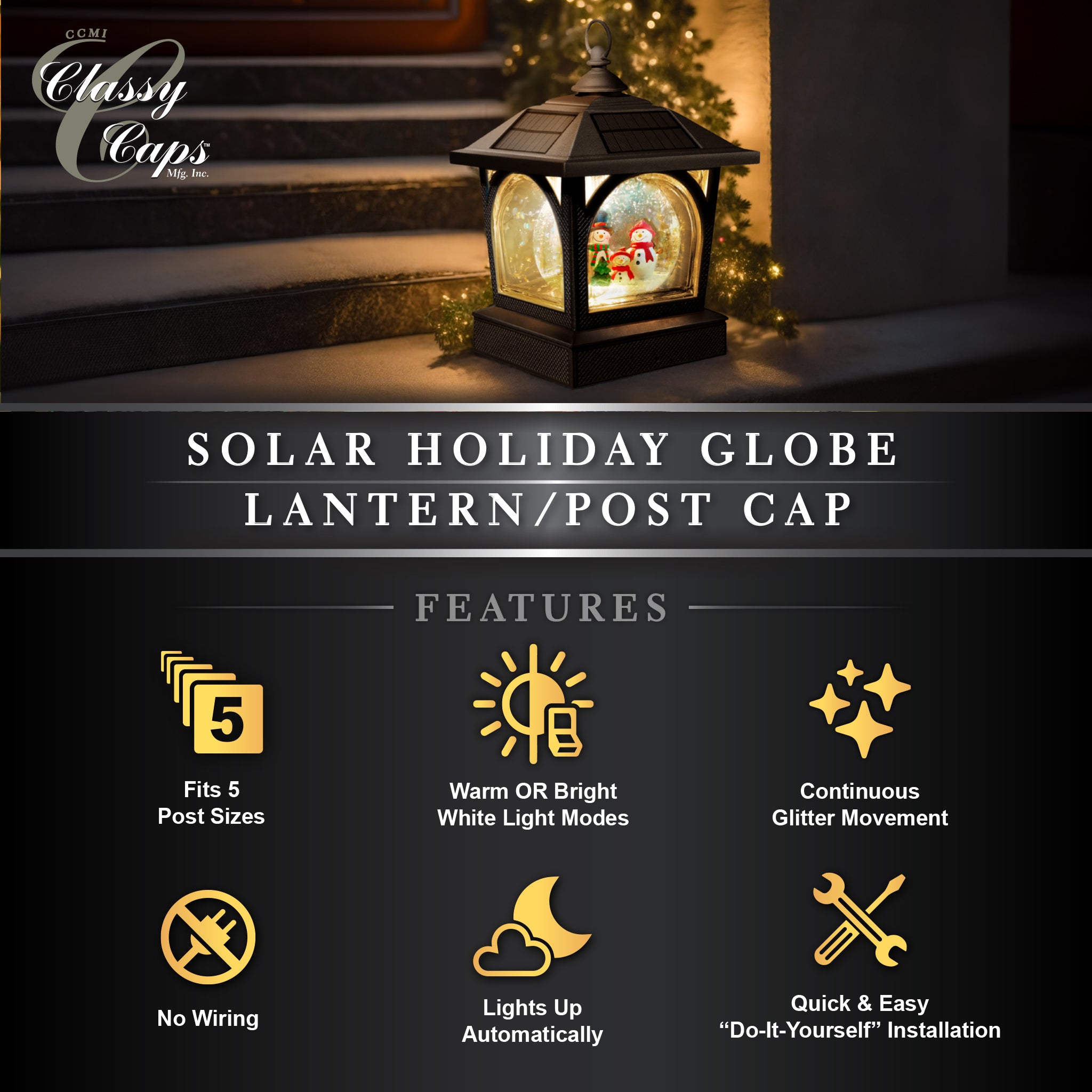 Solar Holiday Table Lantern/Post Cap