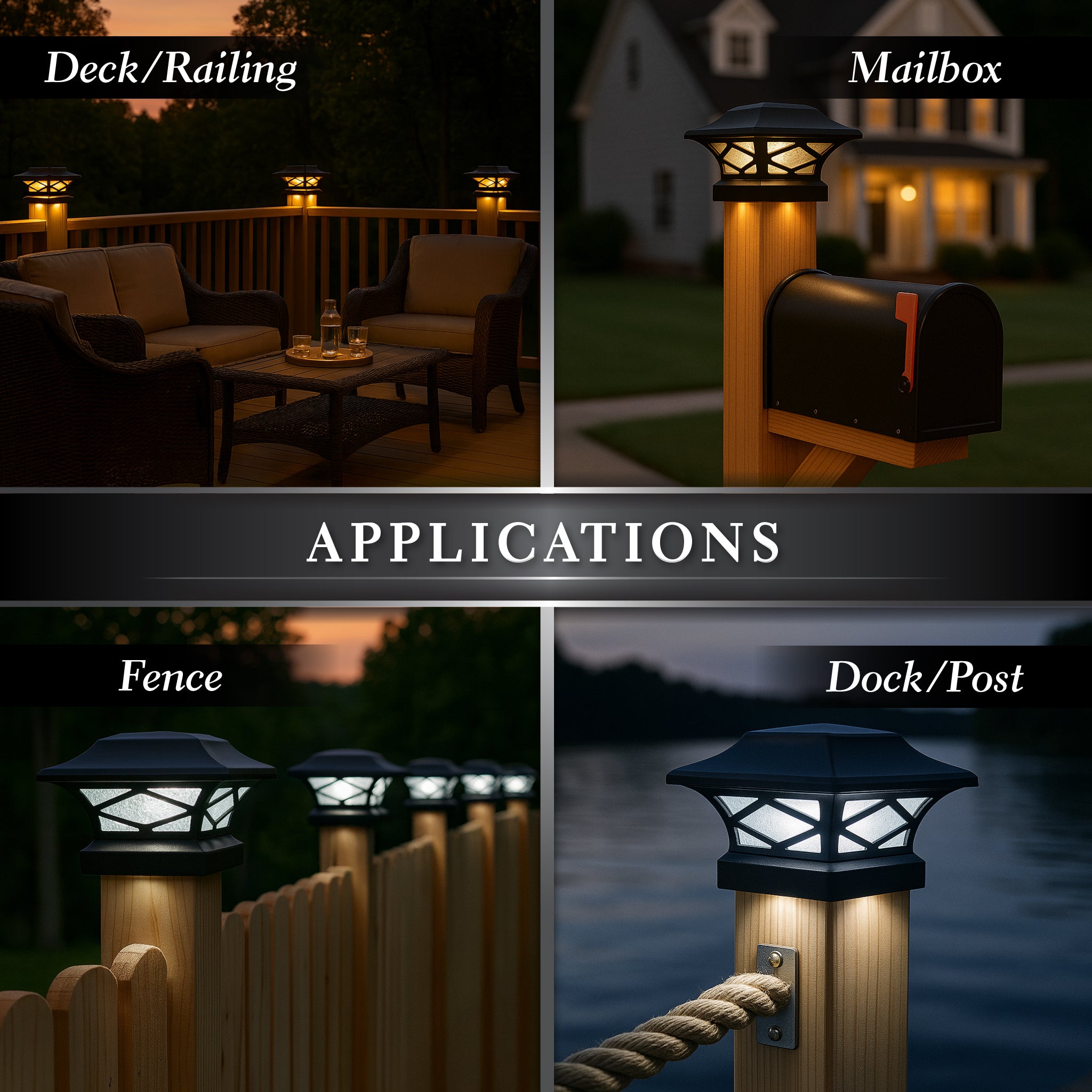 Kingsbridge Dual Lighted Solar Post Cap - Black