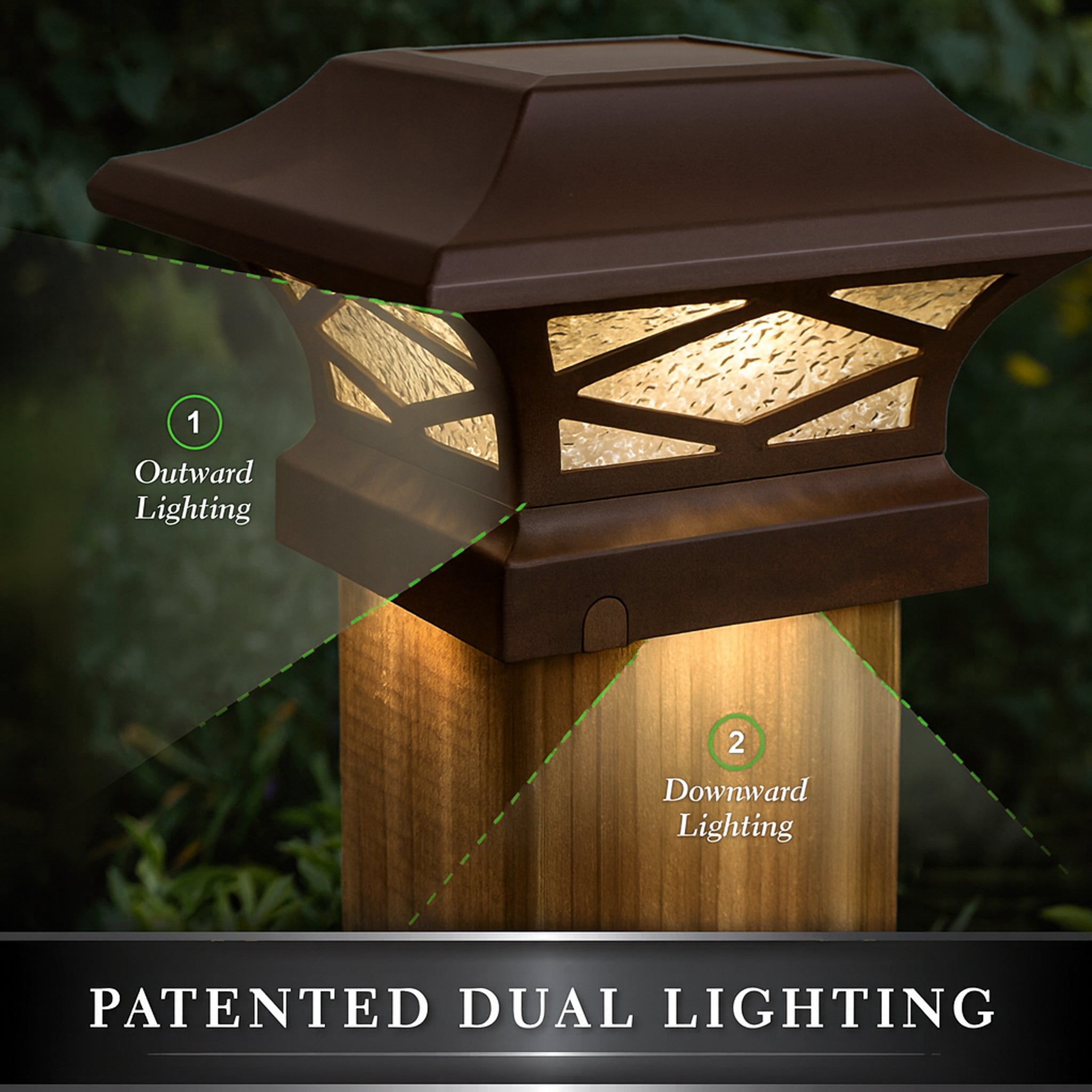 Kingsbridge Dual Lighted Solar Post Cap - Brown