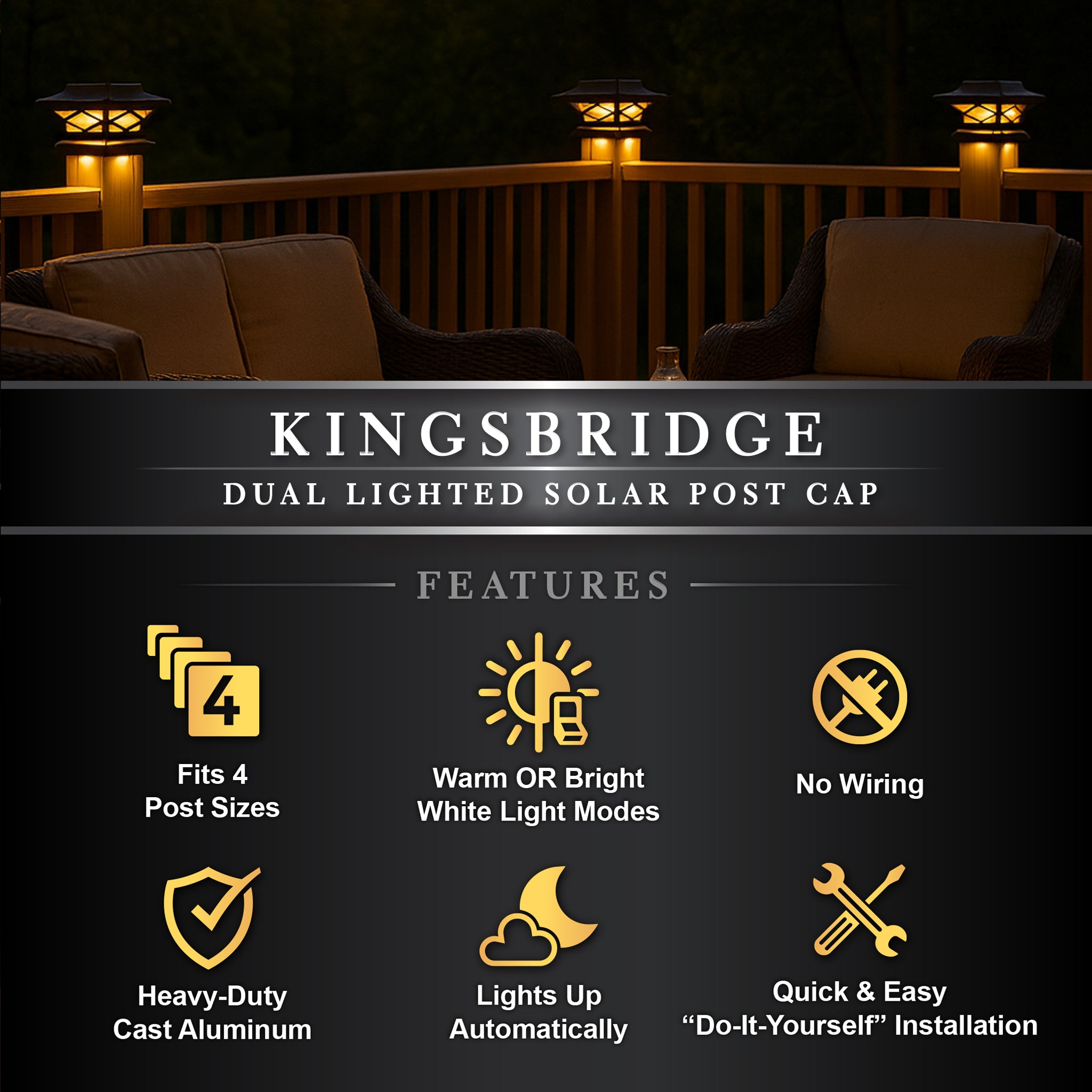 Kingsbridge Dual Lighted Solar Post Cap - Brown