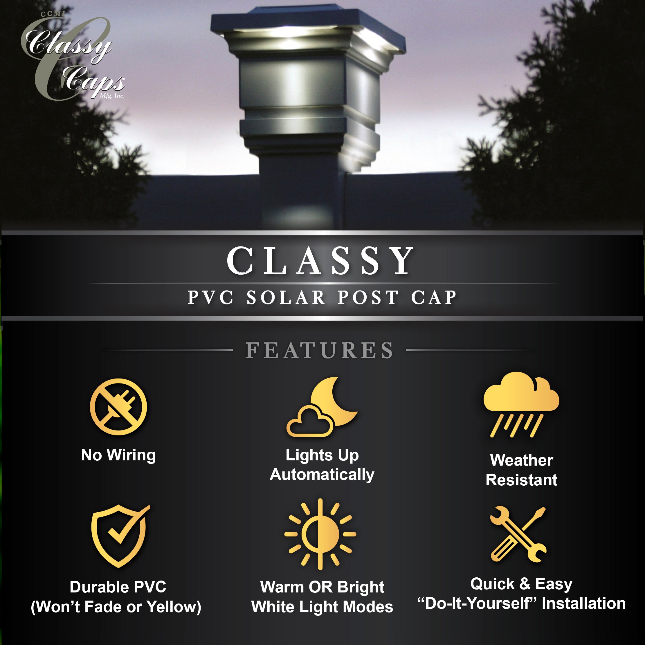 Classy Solar Post Cap - White