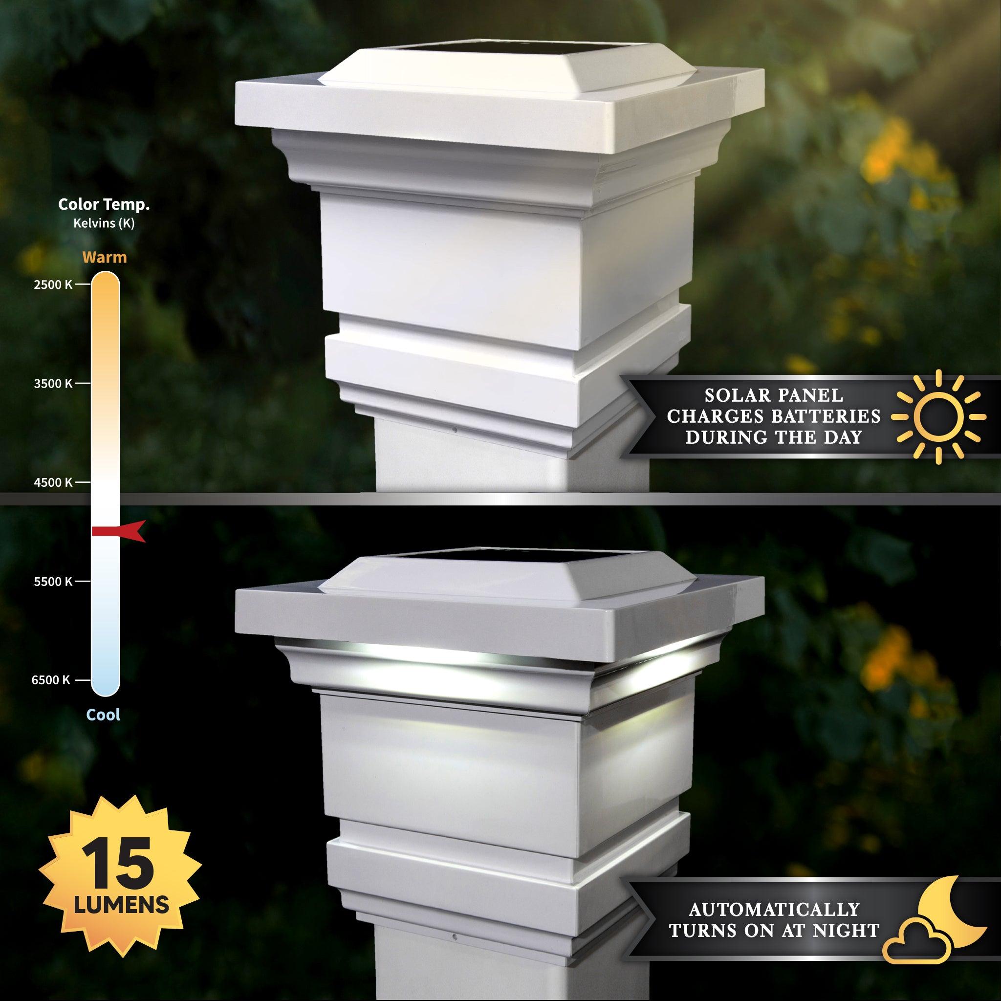 Classy Solar Post Cap - White With 3.5"x3.5" Adaptor - Classy Caps Mfg. Inc.