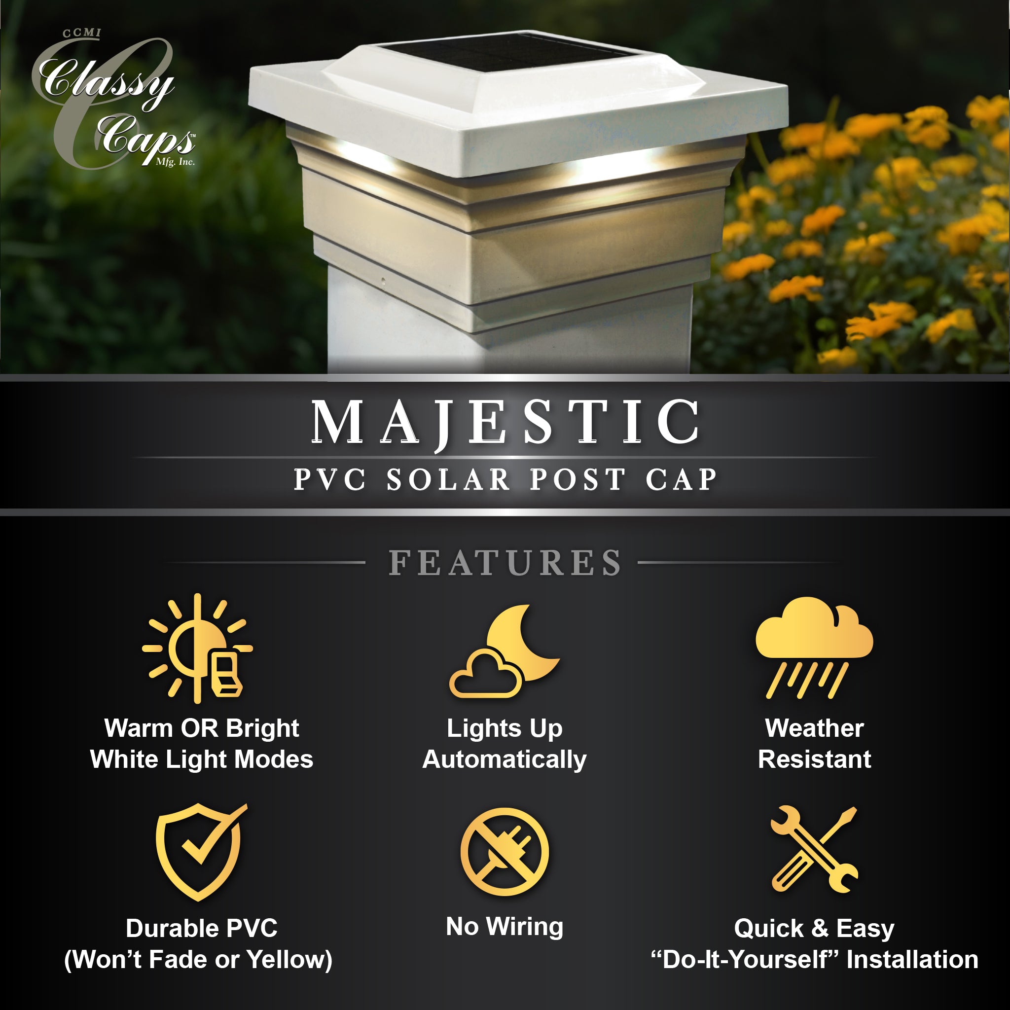 Majestic Solar Post Cap - White