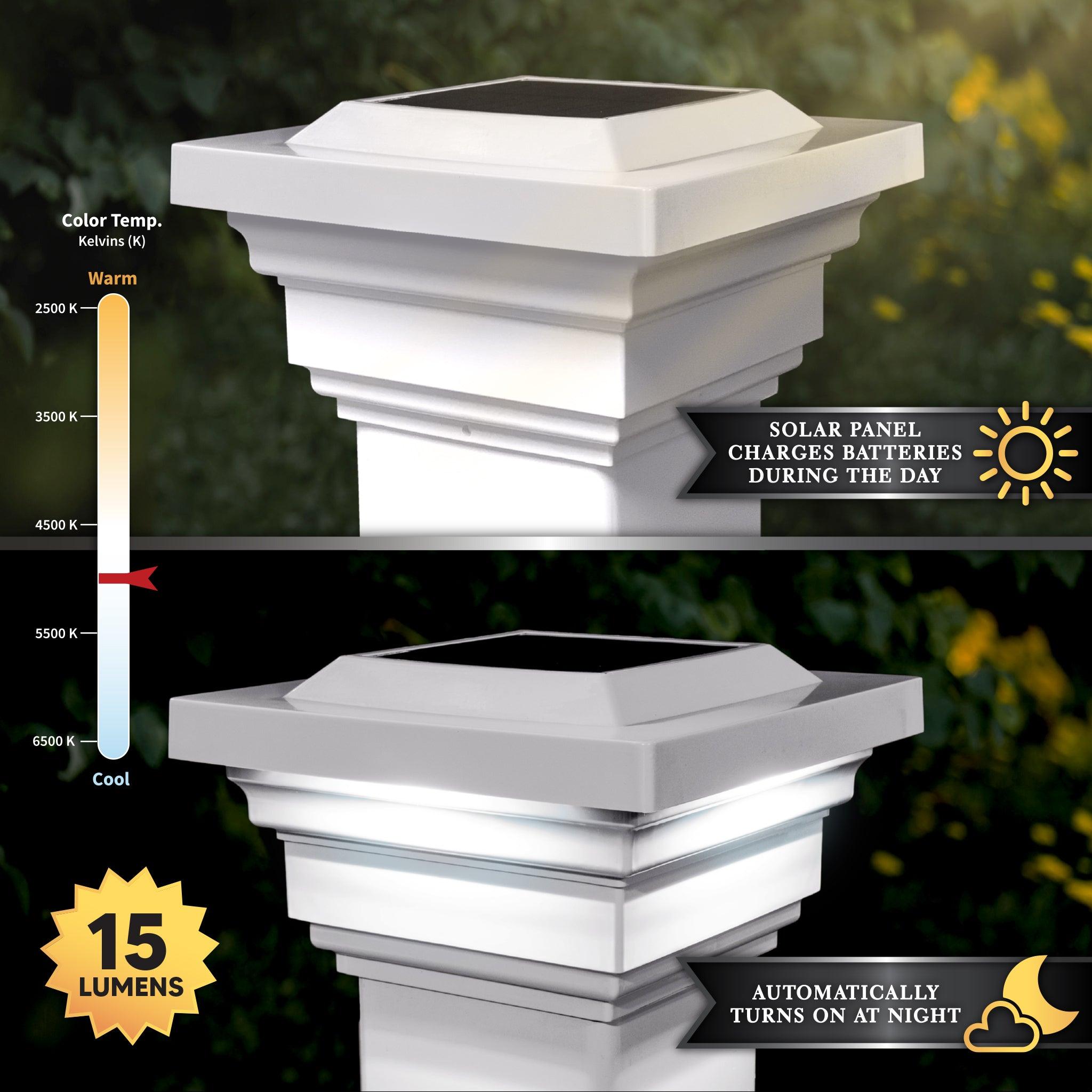 Regal Solar Post Cap - White With 3.5"x3.5" Adaptor - Classy Caps Mfg. Inc.