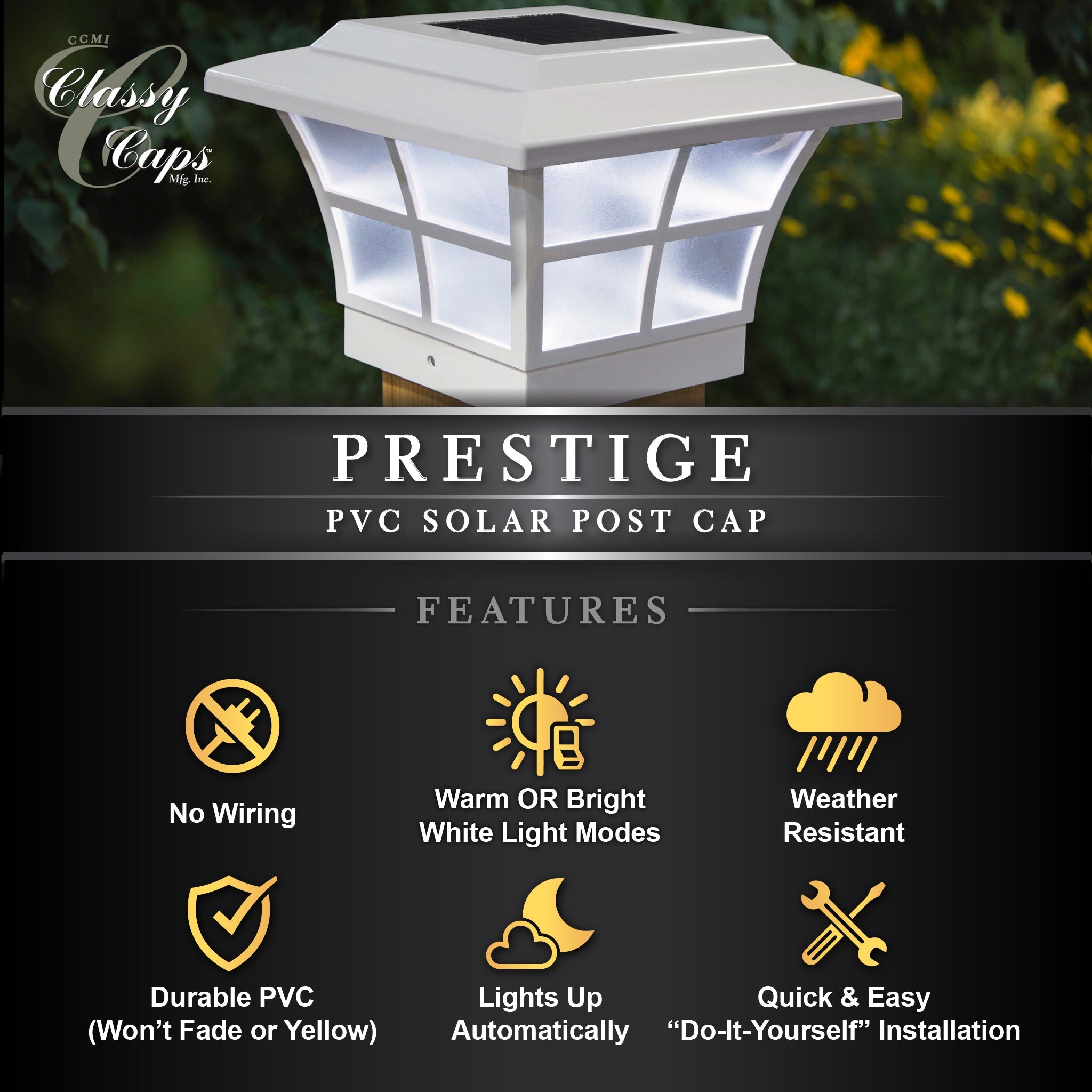 Capuchon de Poteau Solaire Prestige - Blanc SLO79W