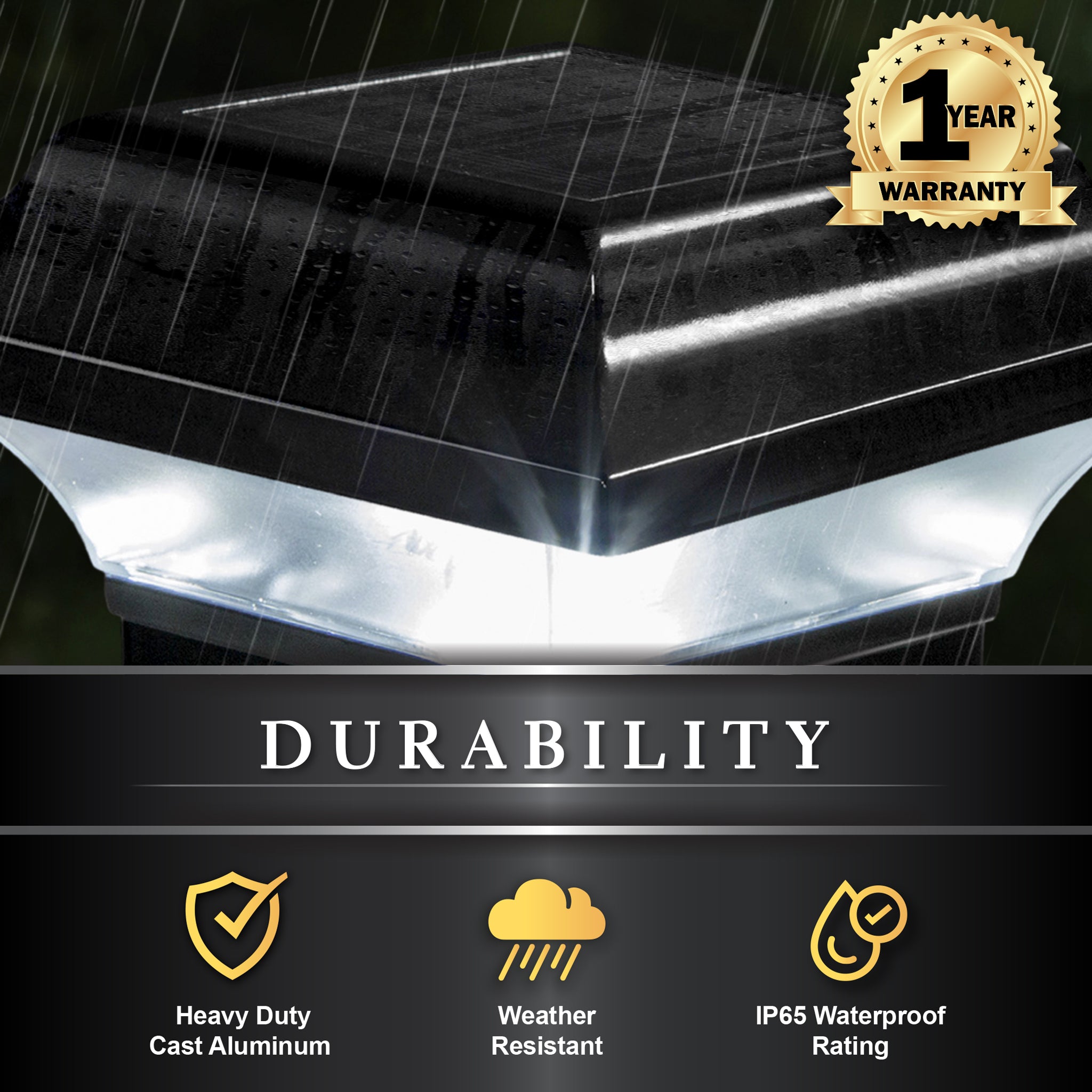 Tapa de poste solar imperial - Negro con adaptador de 3"x3"