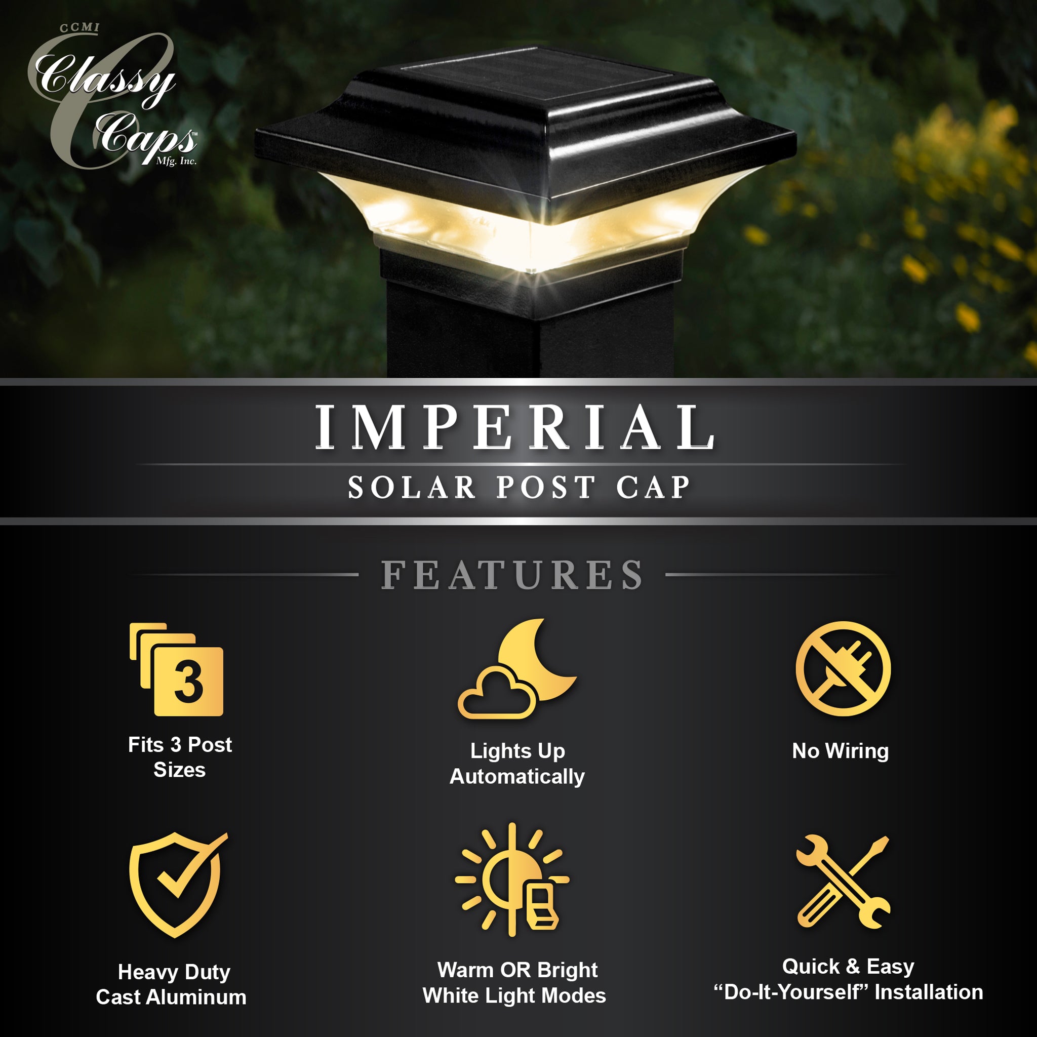 Imperial Solar Post Cap - Black With 3"x3" Adaptor