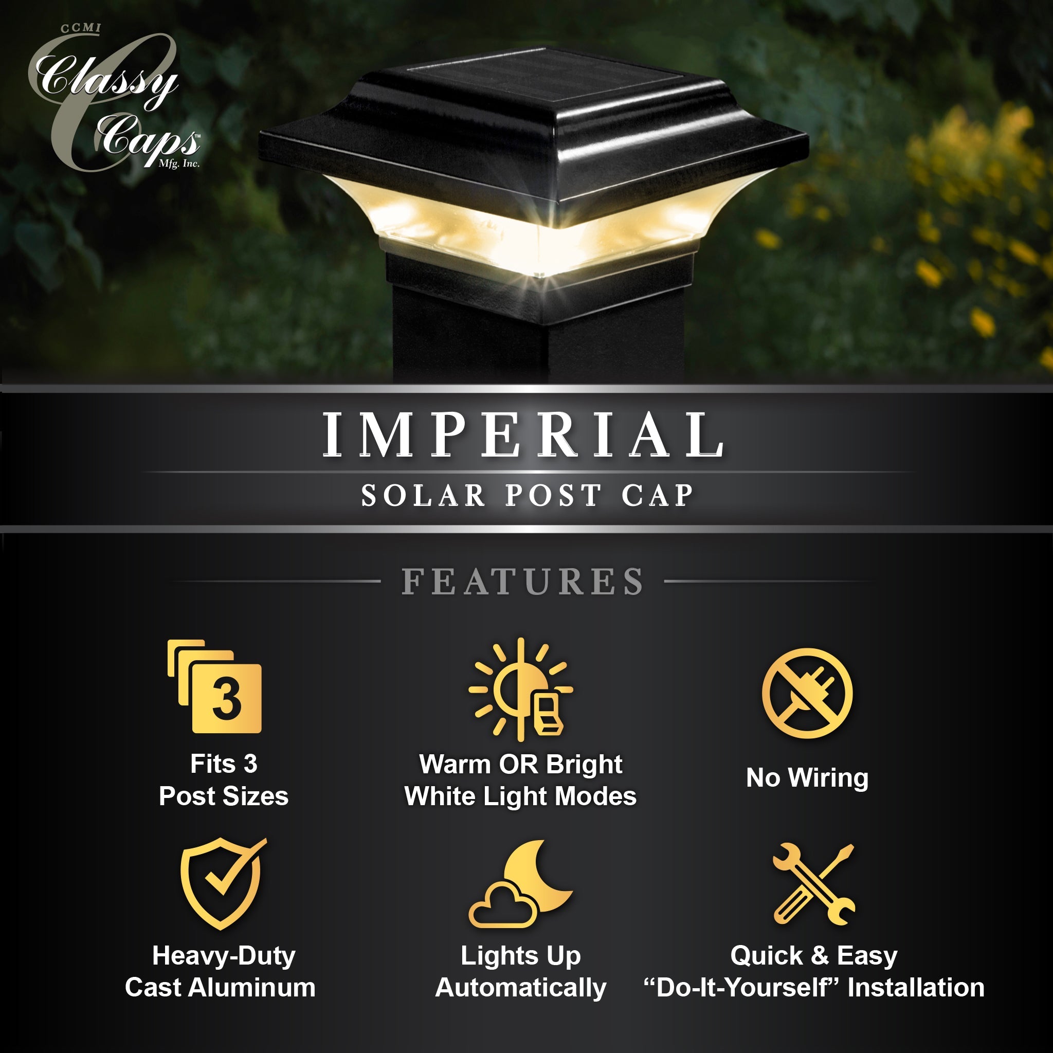 Capuchon de Poteau Solaire Impérial - Noir SLO82B