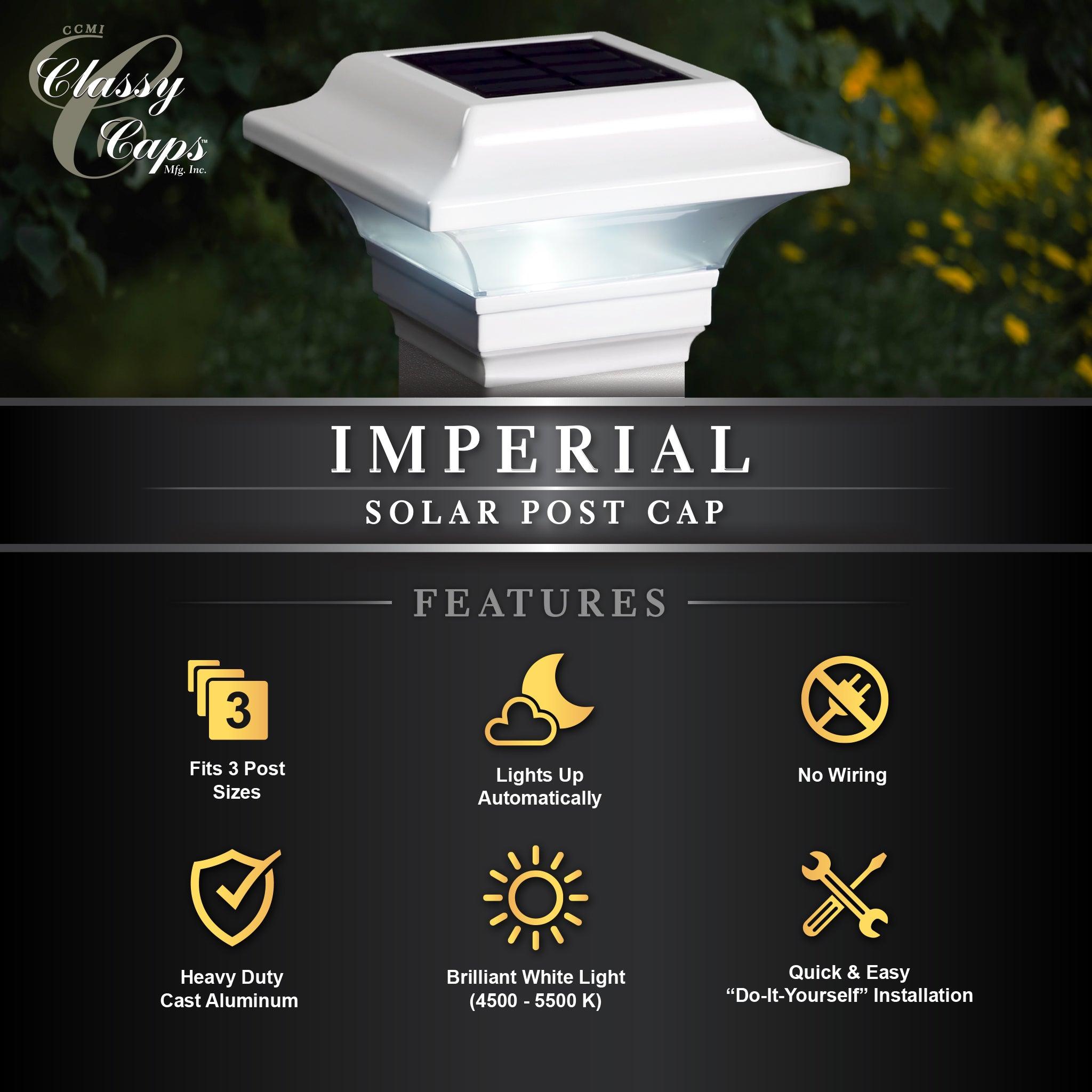 Imperial Solar Post Cap - White With 3"x3" Adaptor - Classy Caps Mfg. Inc.