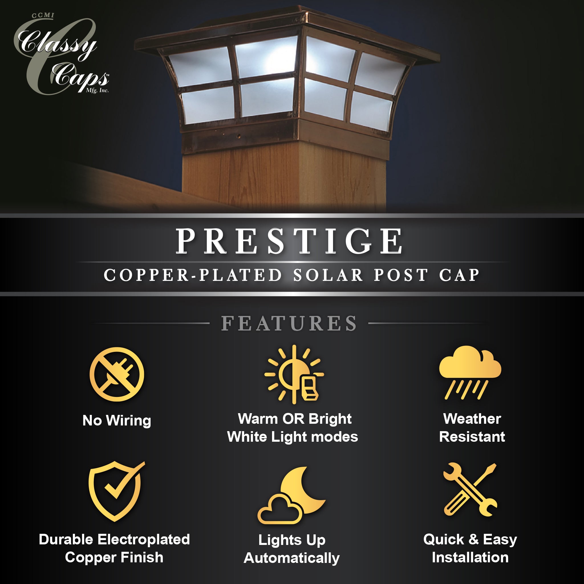 Prestige Solar Post Cap - Copper Electroplated SLO86