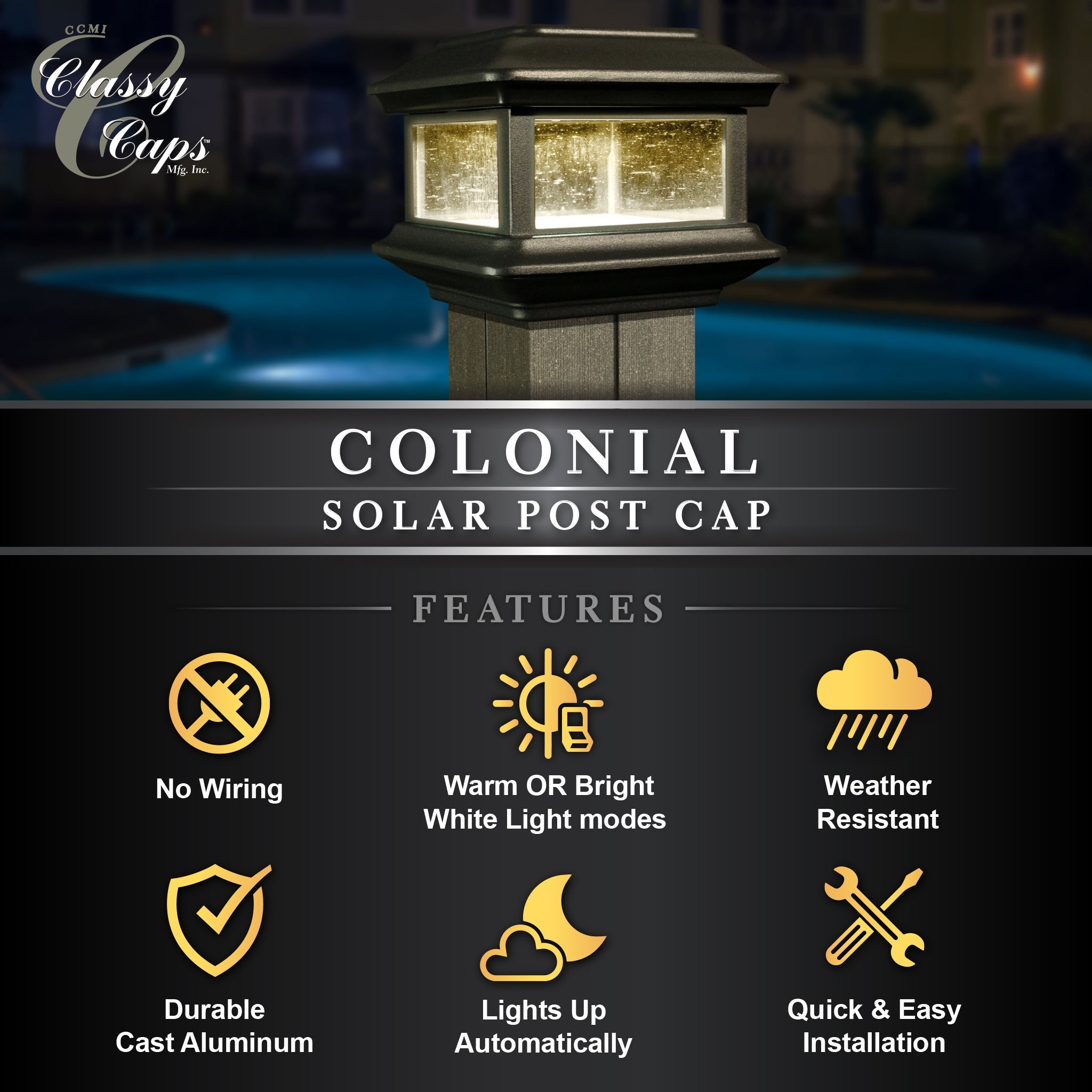 Colonial Solar Post Cap - Black