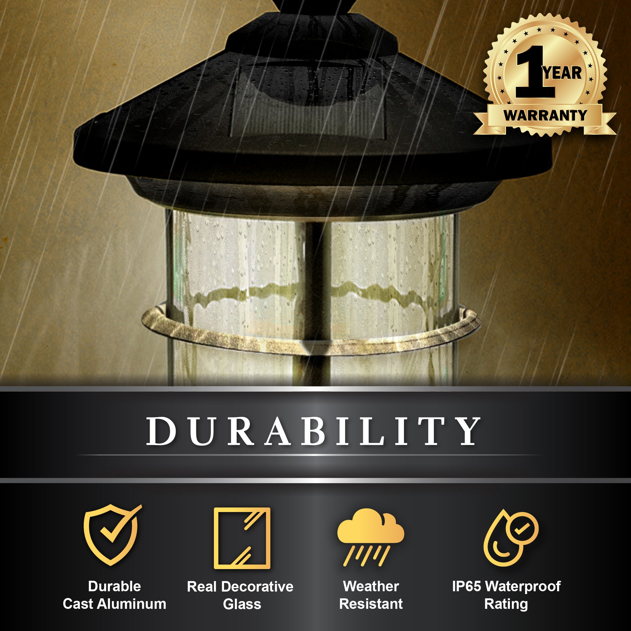 Lámpara solar Hampton de aluminio negro con base de poste de luz