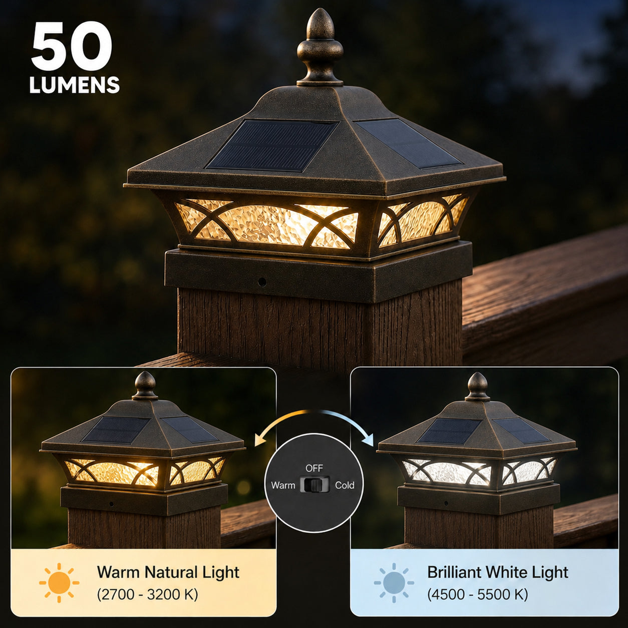 4x4 Coventry Solar Post Cap - Antique Bronze