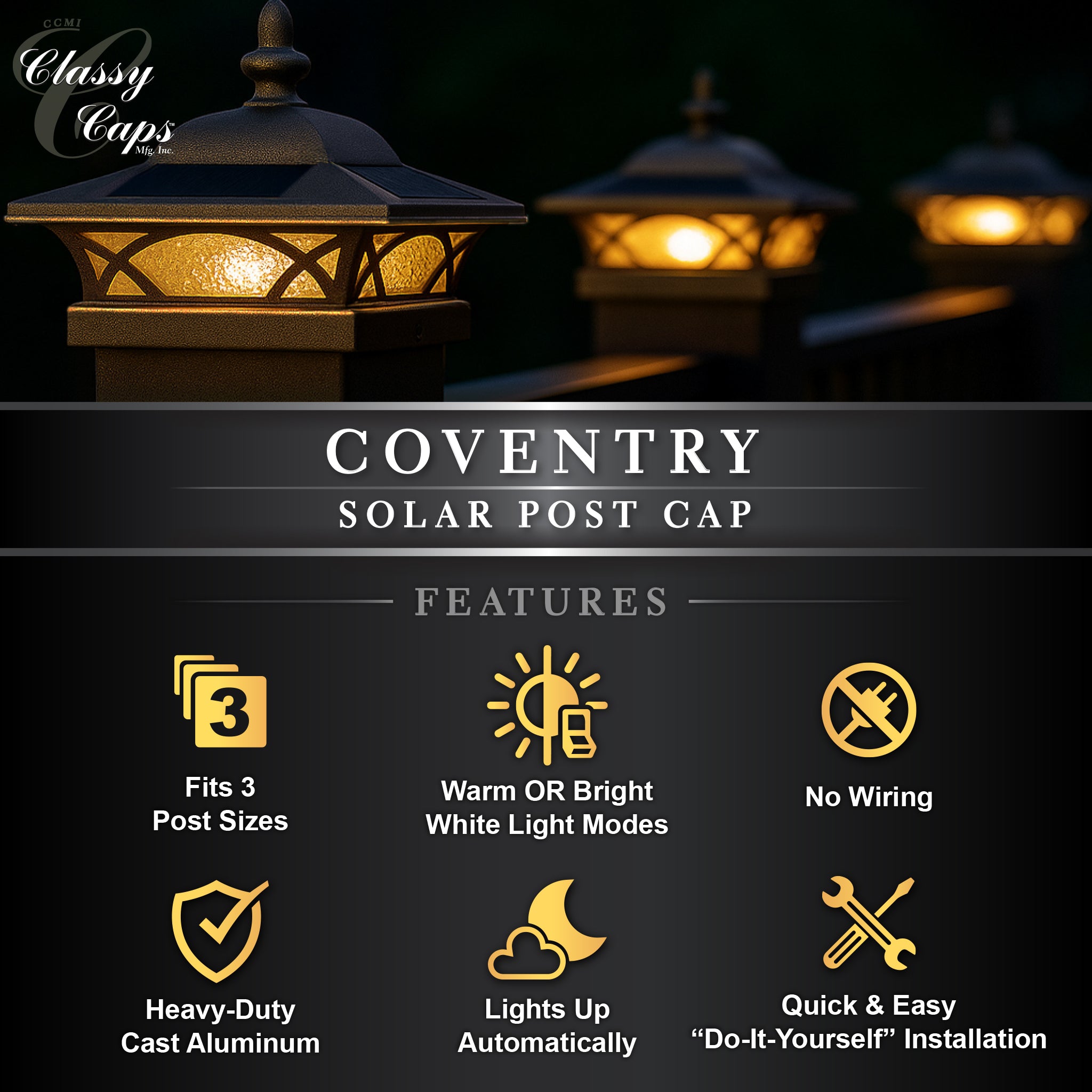 Coventry Solar Post Cap - Antique Bronze