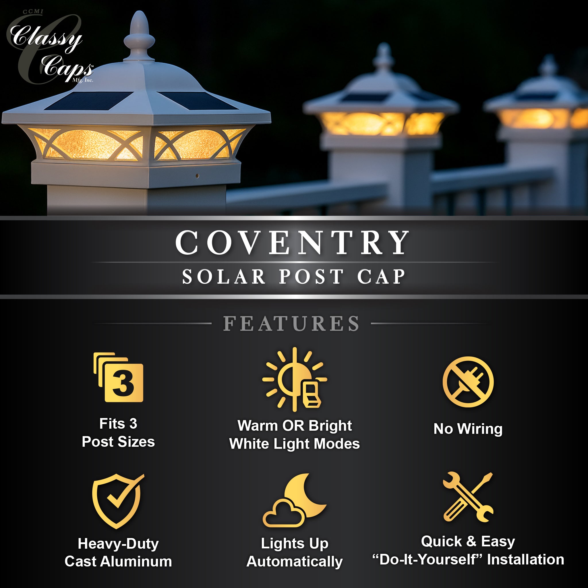 Coventry Solar Post Cap - White