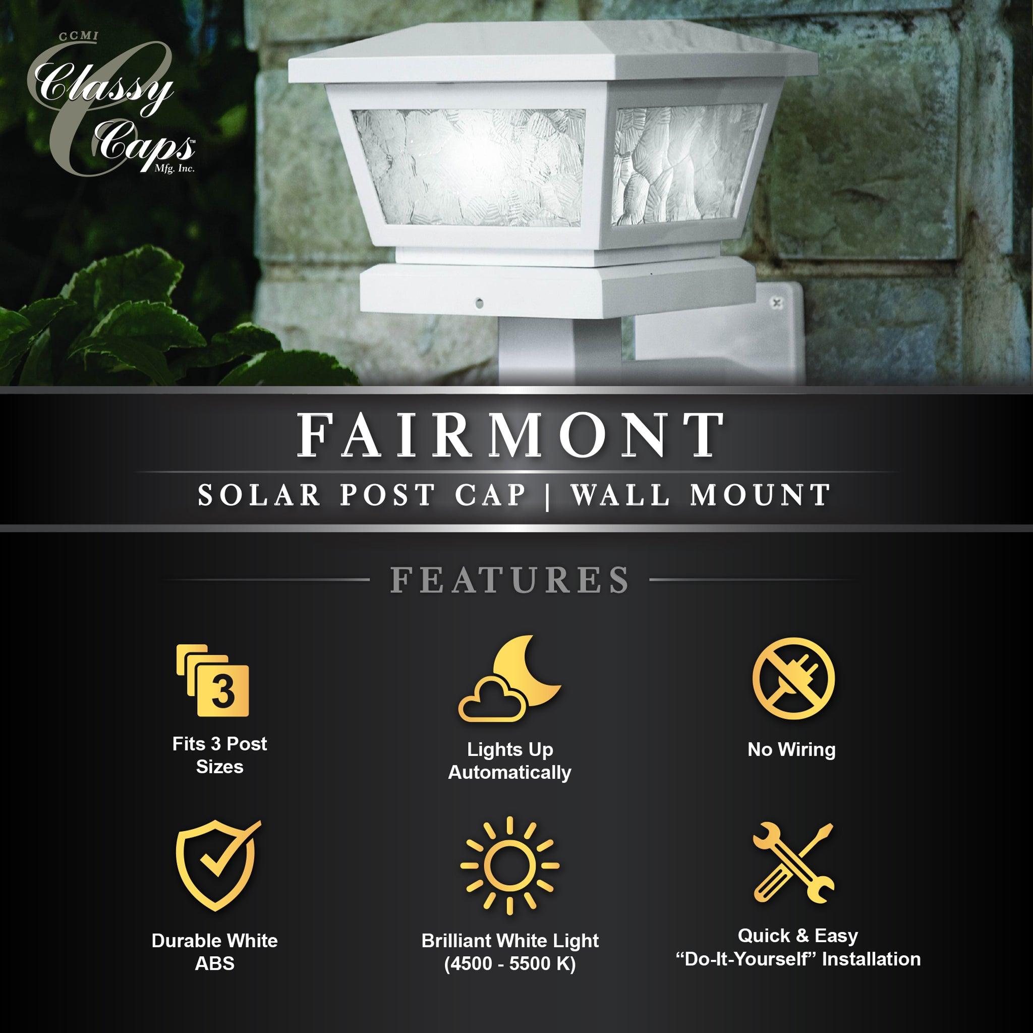 Fairmont Solar Post Cap / Wall Mount - White - Classy Caps Mfg. Inc.