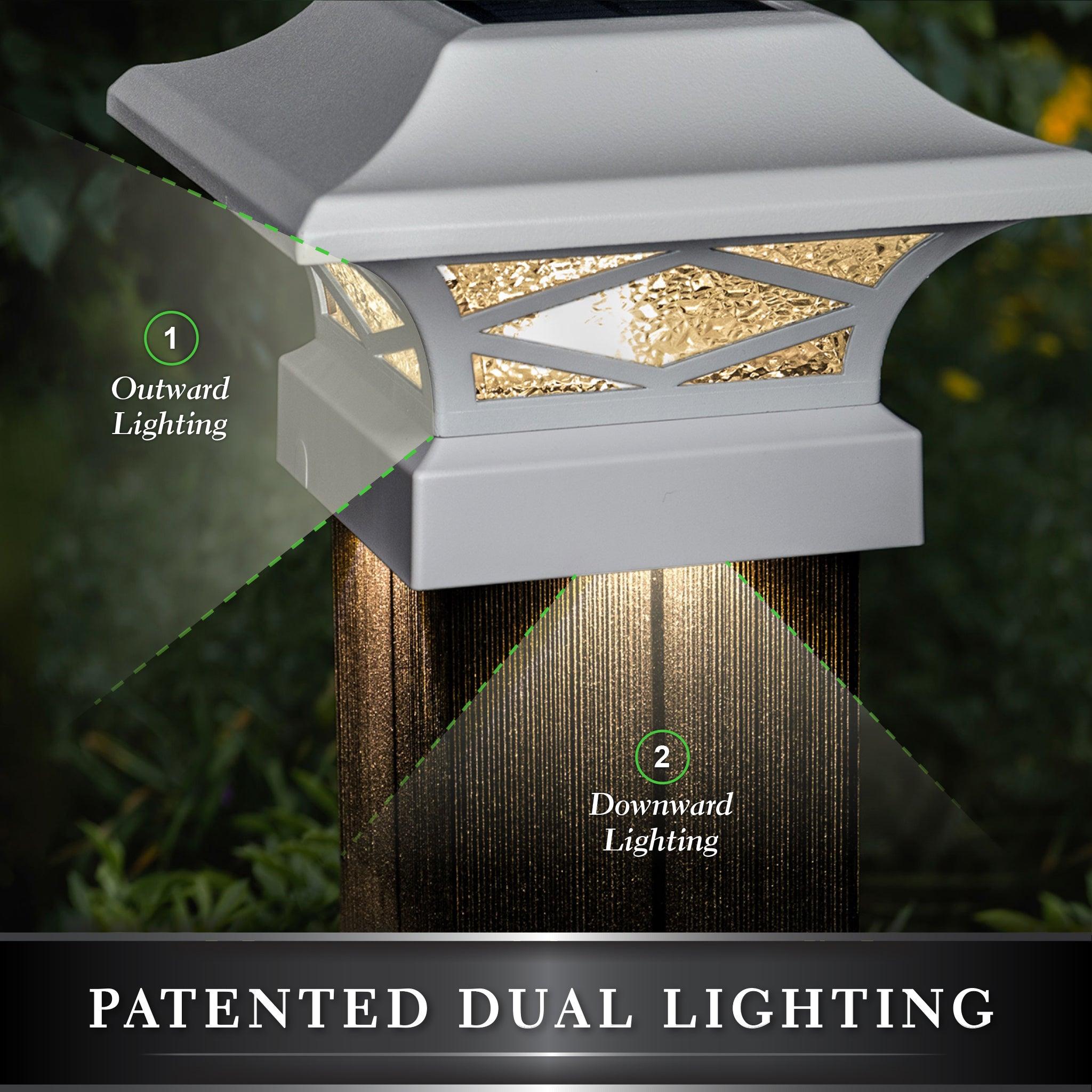 Kingsbridge Dual Lighted Solar Post Cap - White - Classy Caps Mfg. Inc.