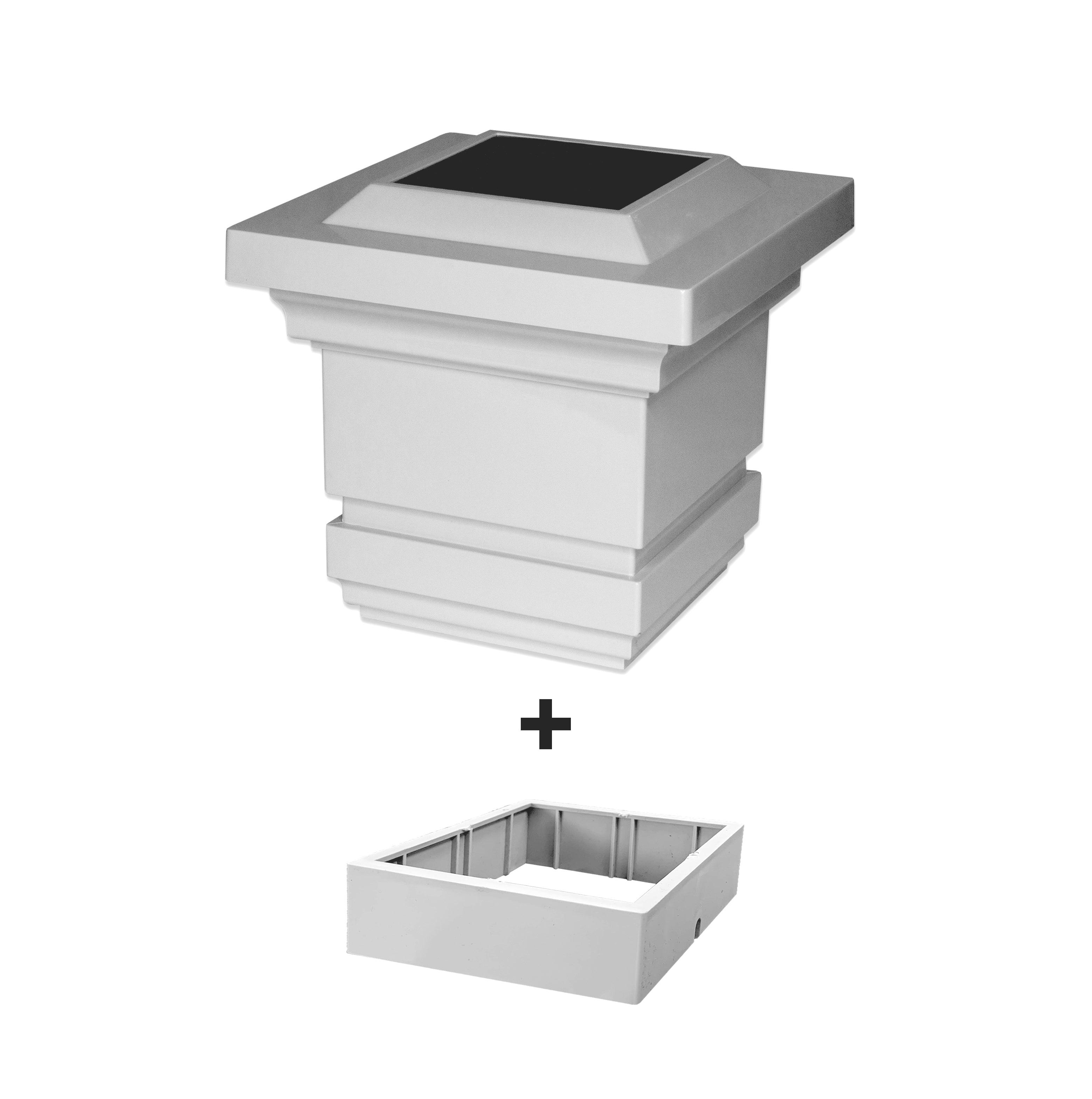 Classy Solar Post Cap - White With 3.5"x3.5" Adaptor - Classy Caps Mfg. Inc.