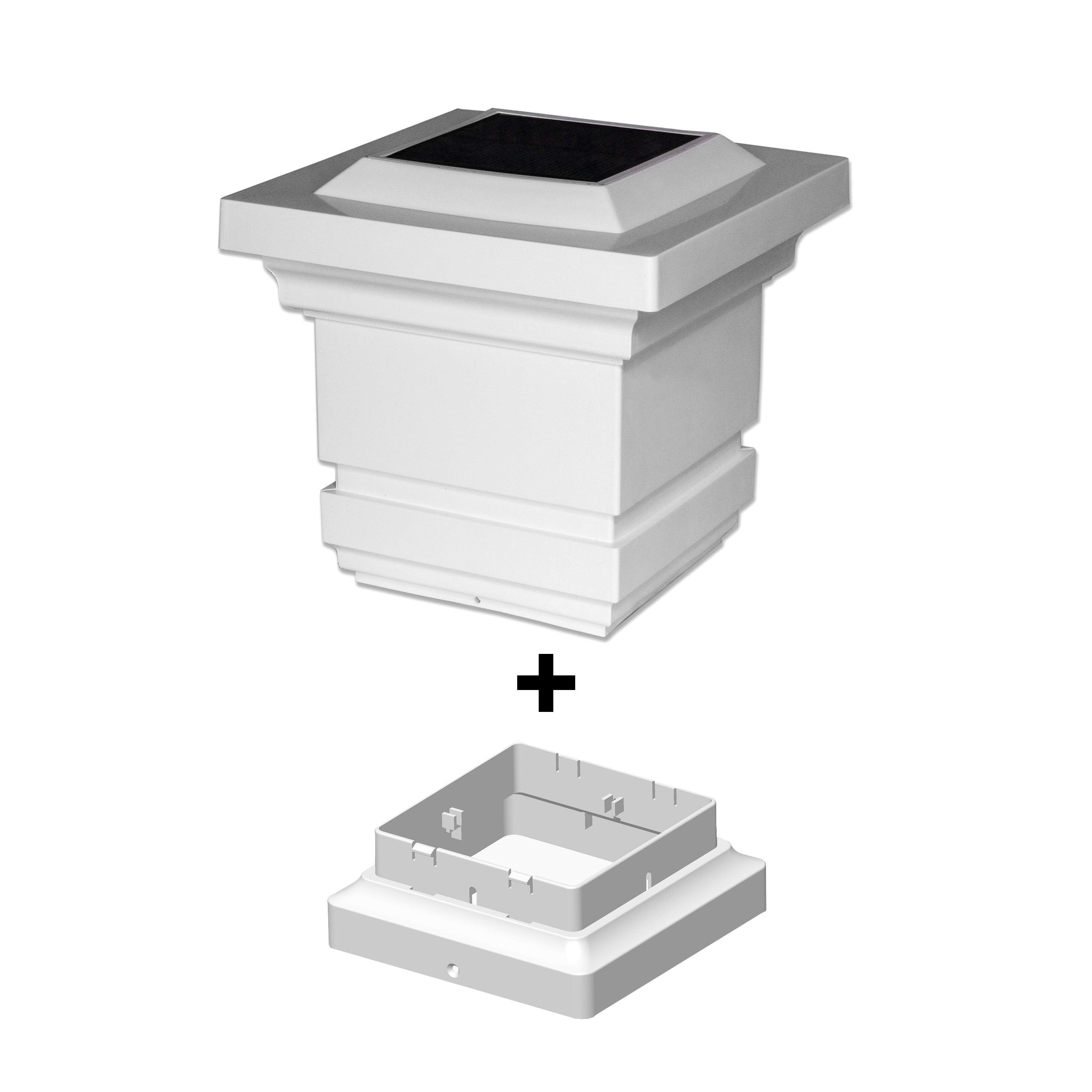 Classy Solar Post Cap - White With 5"x5" Adaptor - Classy Caps Mfg. Inc.