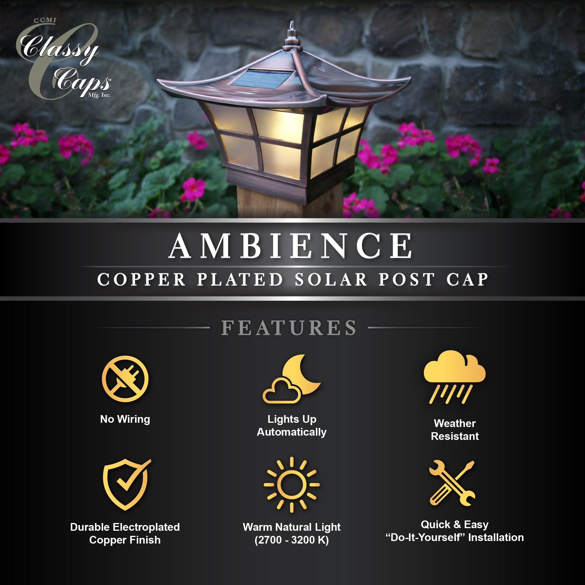 Ambience Solar Post Cap - Copper Electroplated - Classy Caps Mfg. Inc.