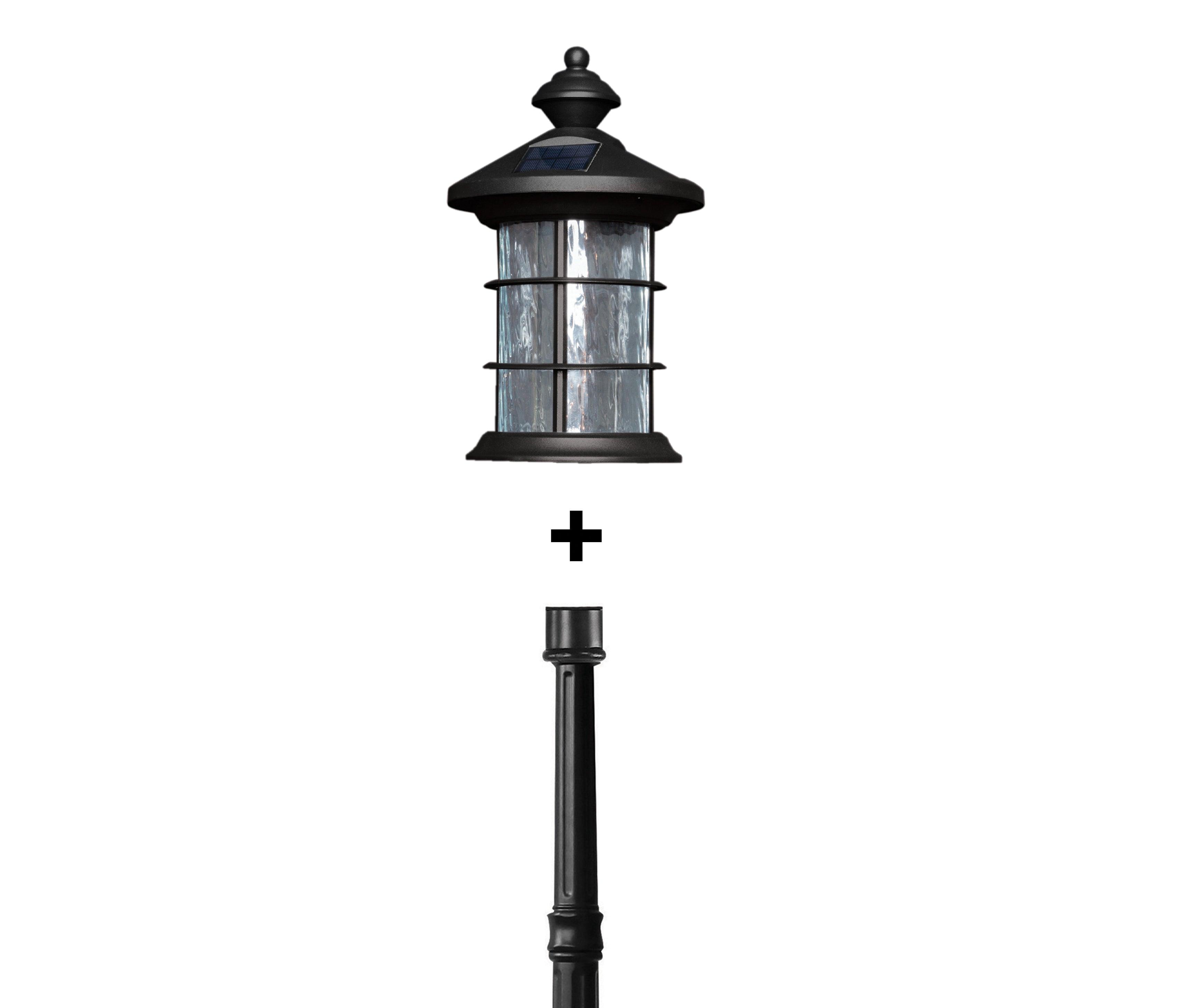 Black Aluminum Hampton Solar Lamp With Lamp Post Base - Classy Caps Mfg. Inc.