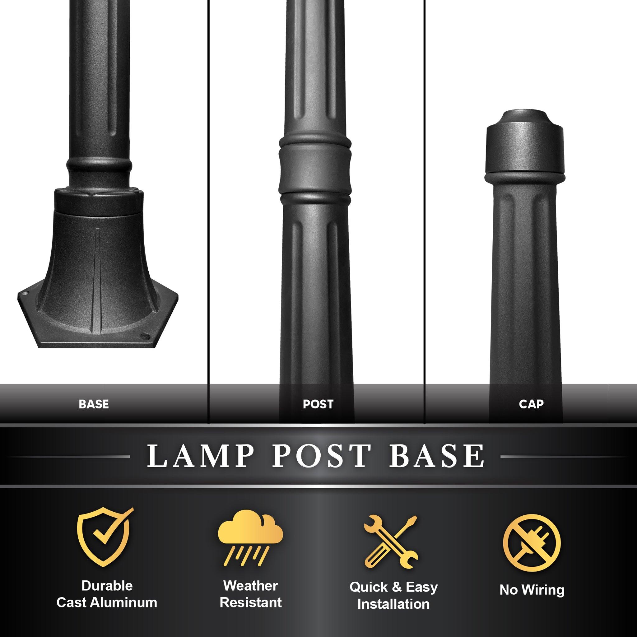 Black Aluminum Elegante Solar Lamp With Lamp Post Base