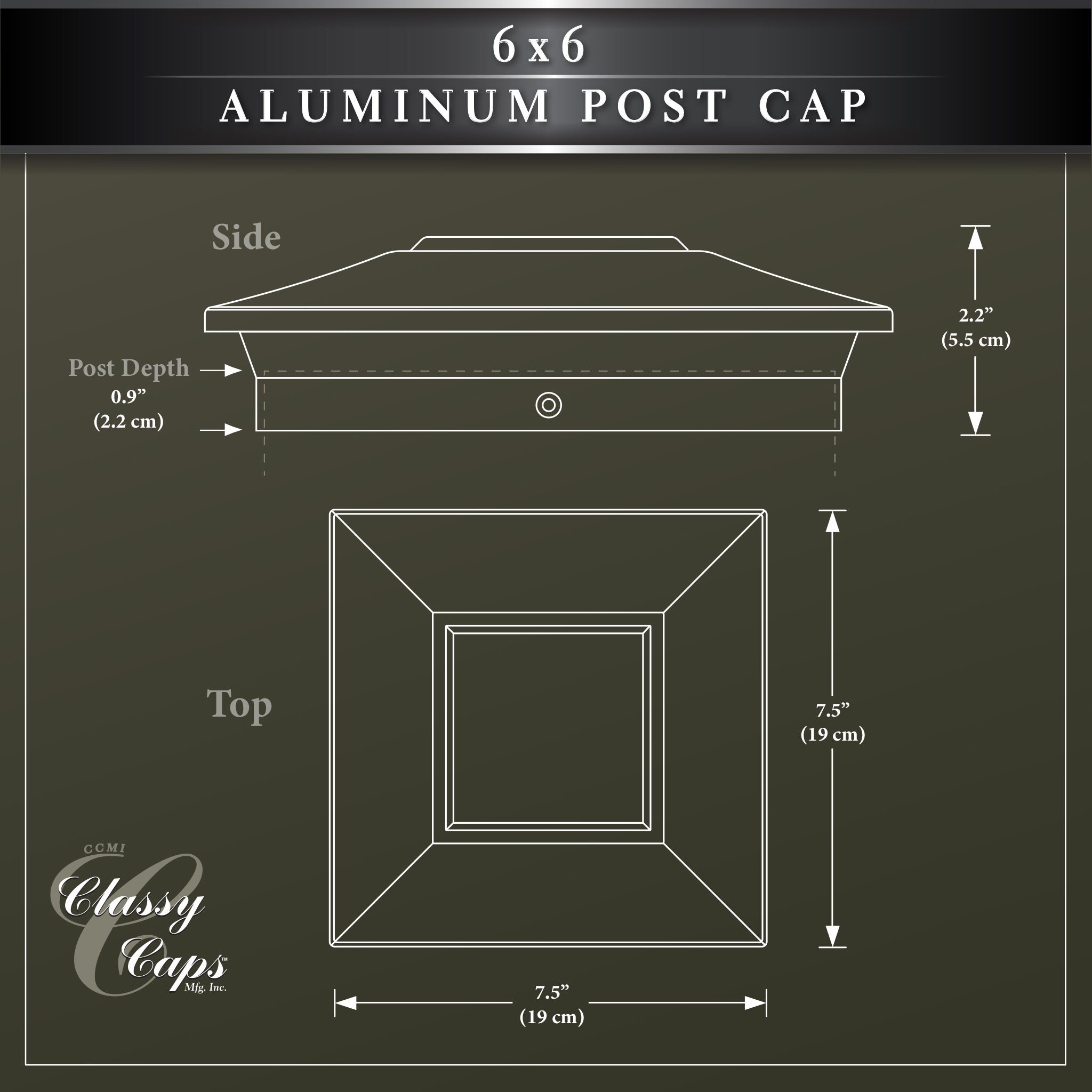 6x6 Aluminum Post Cap - Brown