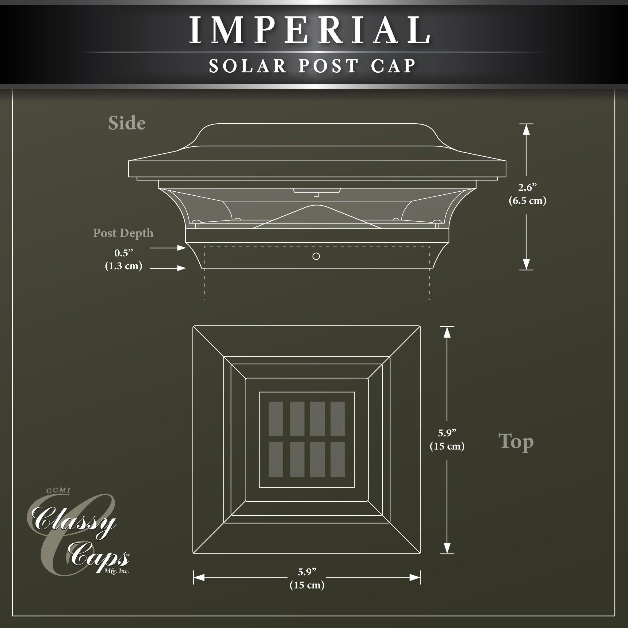 Imperial Solar Post Cap - Bronze With 4.5"x4.5" Adaptor - Classy Caps Mfg. Inc.