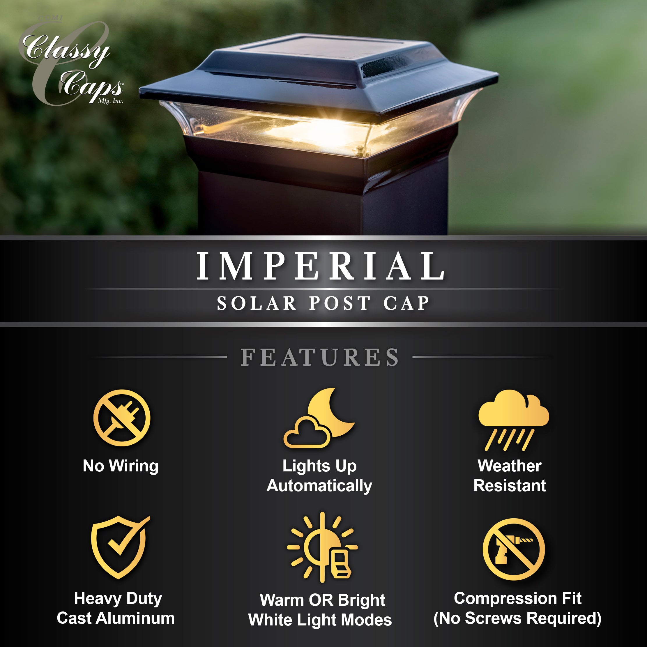 Tapa de poste solar imperial - Negro SL214B