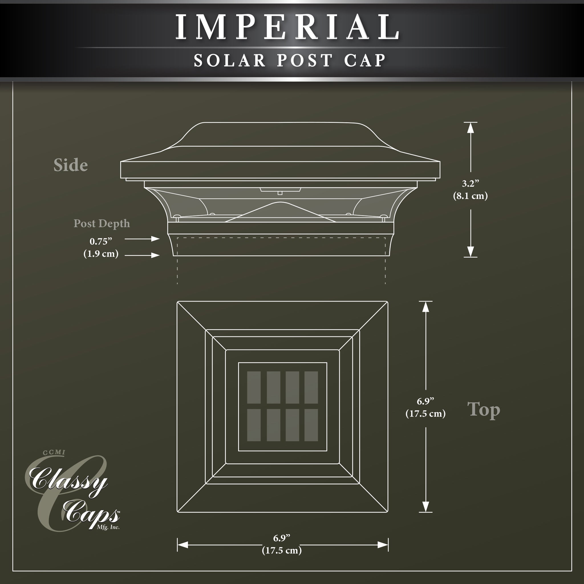 Tapa de poste solar imperial - Negro SL214B