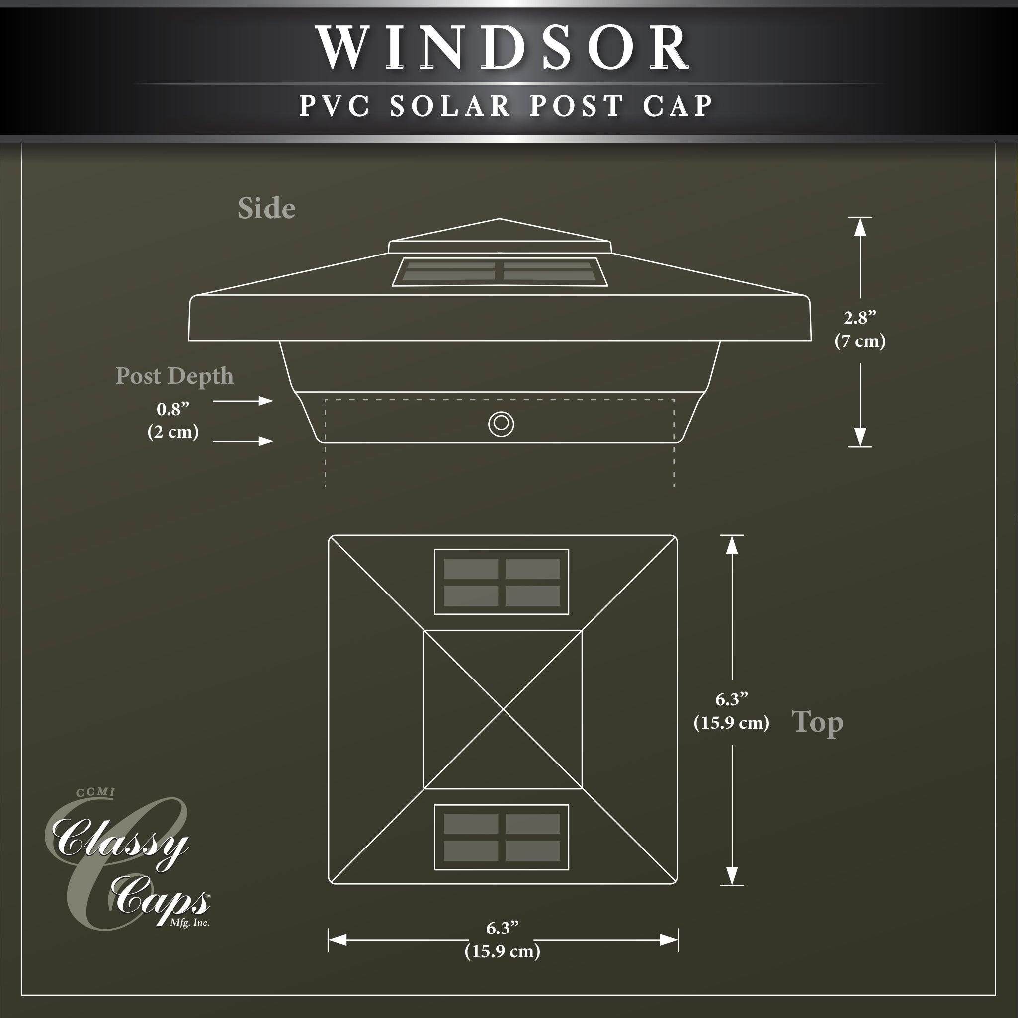 Windsor Solar Post Cap - White With 5"x5" Adaptor - Classy Caps Mfg. Inc.
