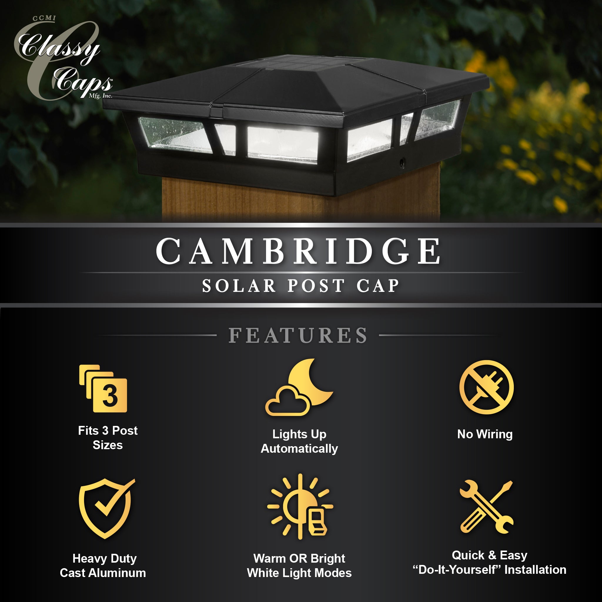 Cambridge Solar Post Cap - Black