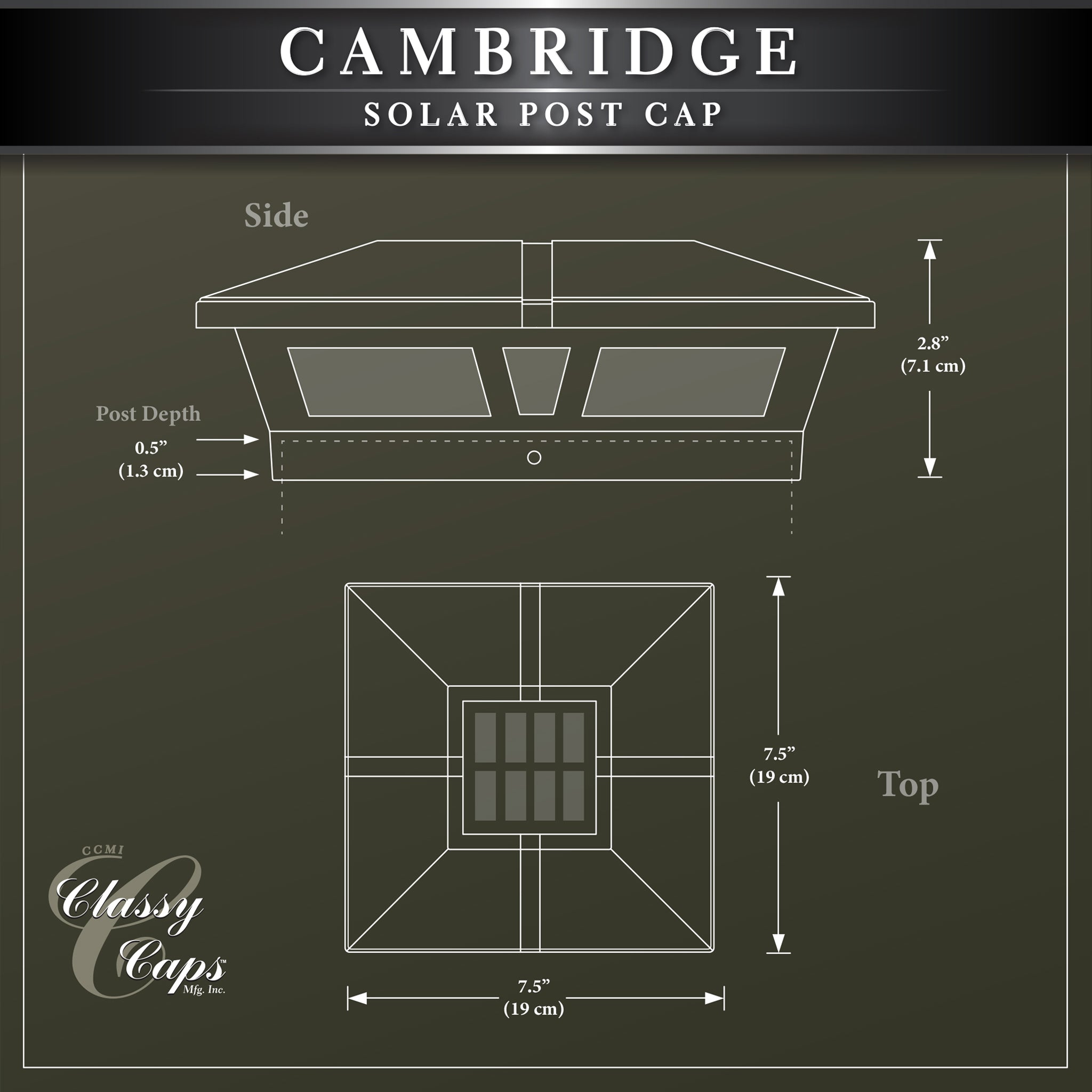 Capuchon de Poteau Solaire Cambridge - Noir