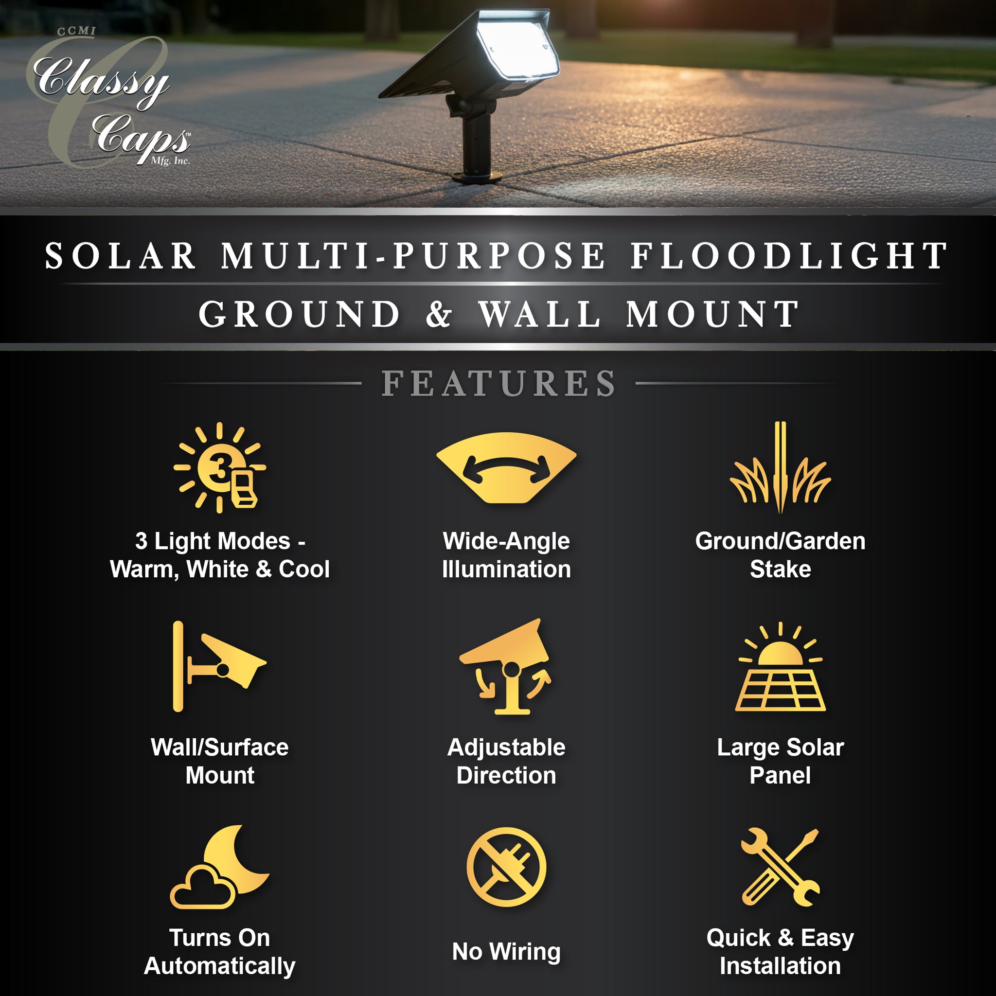 Solar Multi-Purpose Floodlight - Ground & Wall Mount (2-PACK)