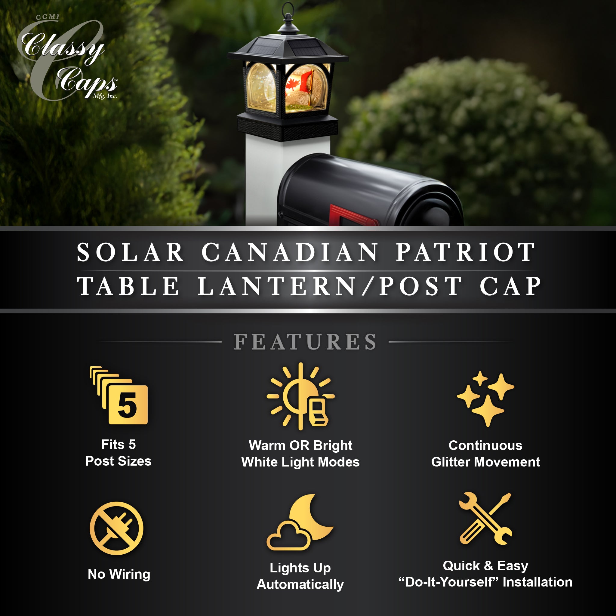 [Pre-Order] Solar Canadian Patriot Table Lantern/Post Cap