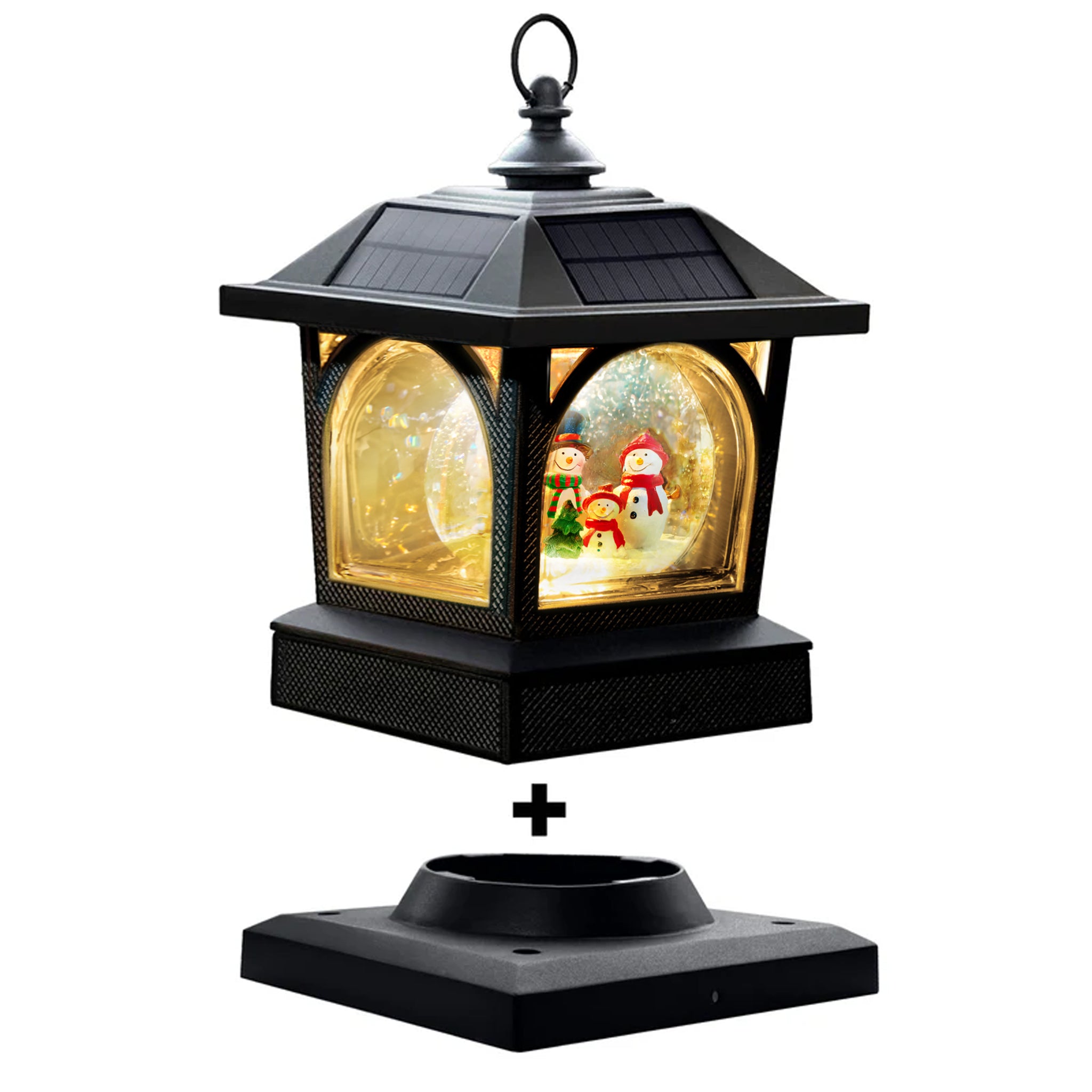 Solar Holiday Table Lantern/Post Cap with 7.5”x7.5” Base Adapter/Surface Mount