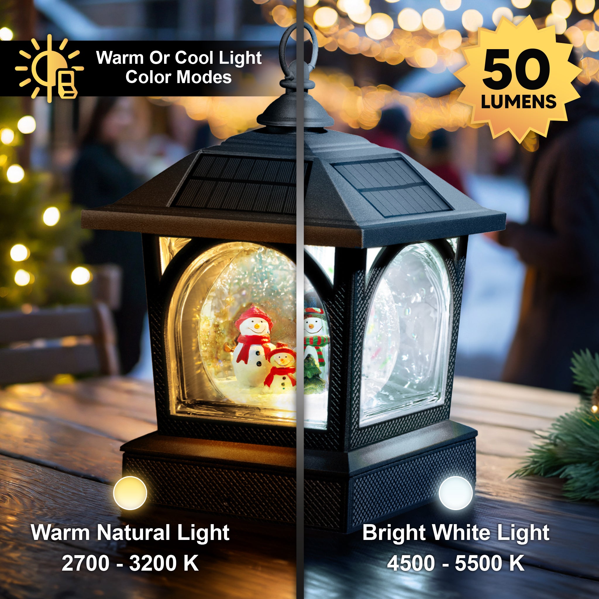 Solar Holiday Table Lantern/Post Cap with 7.5”x7.5” Base Adapter/Surfa