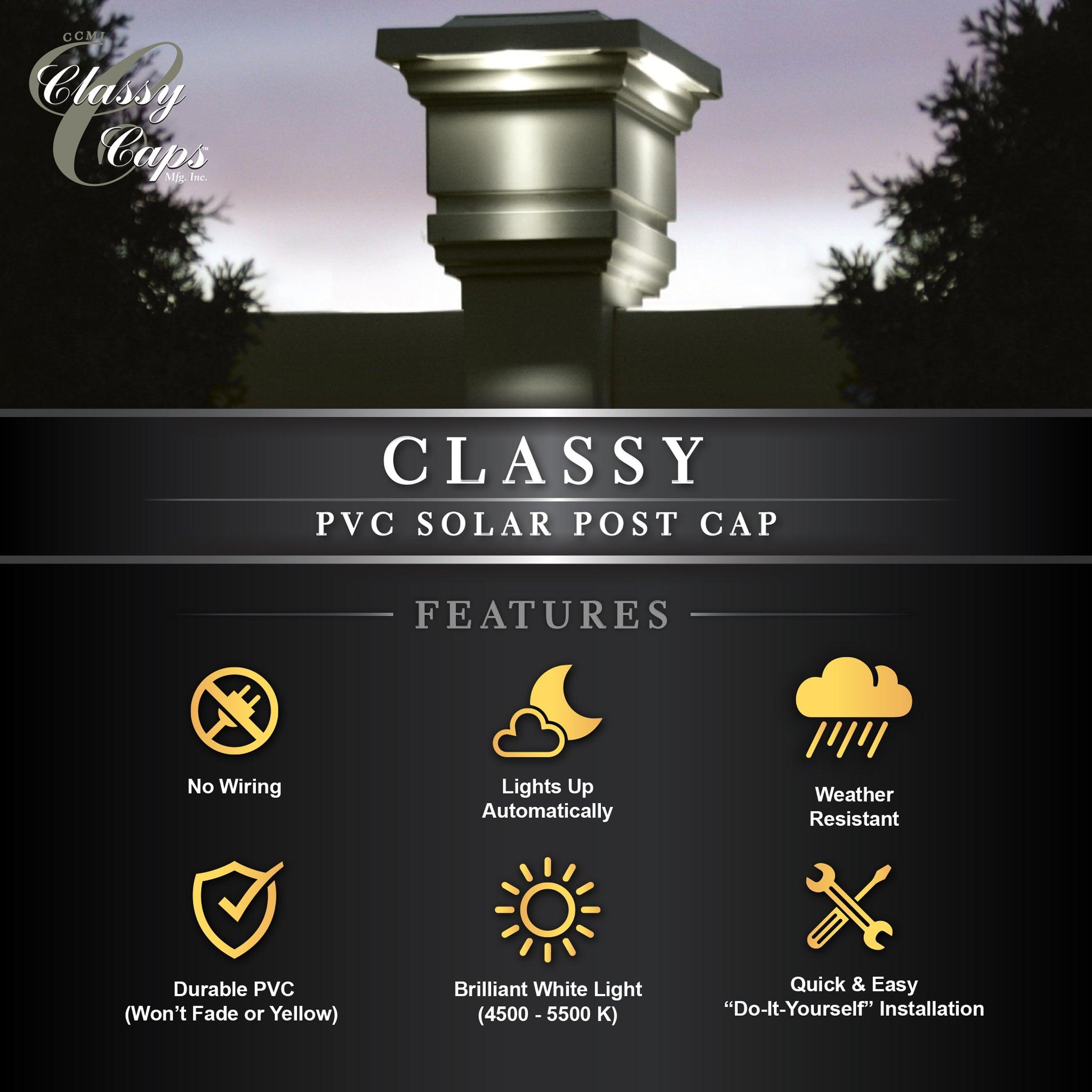 Classy Solar Post Cap - Tan With 3.5"x3.5" Adaptor - Classy Caps Mfg. Inc.